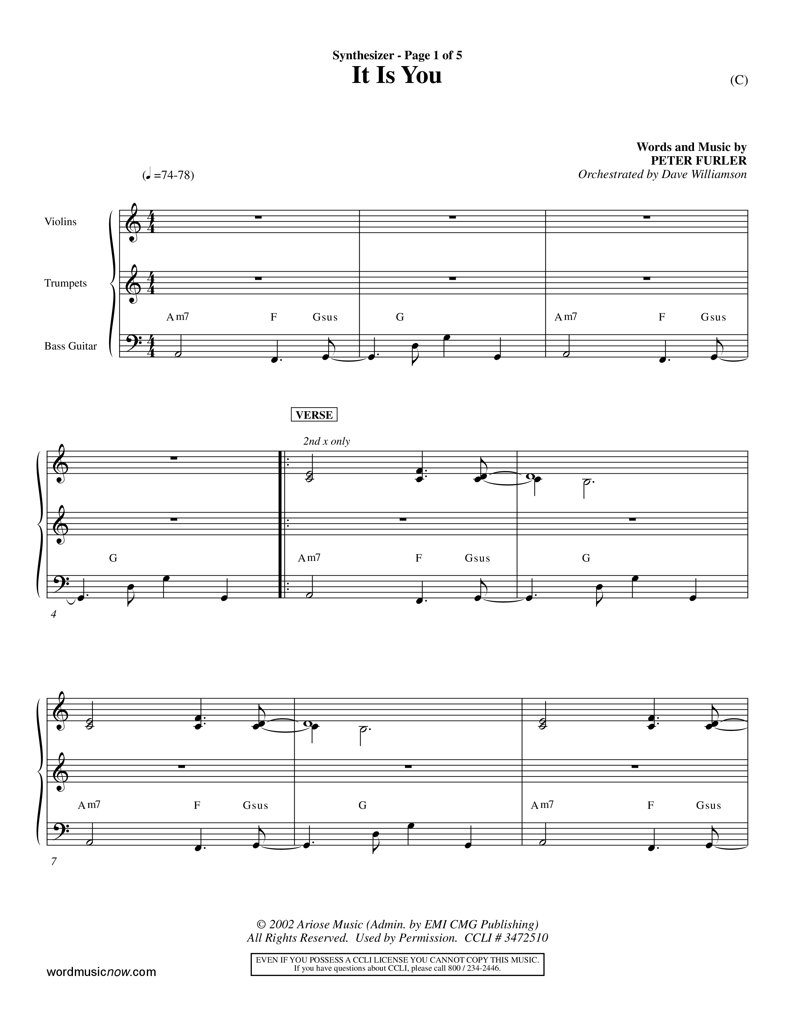 It Is You (Choral Anthem SATB) Synth (Word Music Choral / Orch. Dave Williamson)