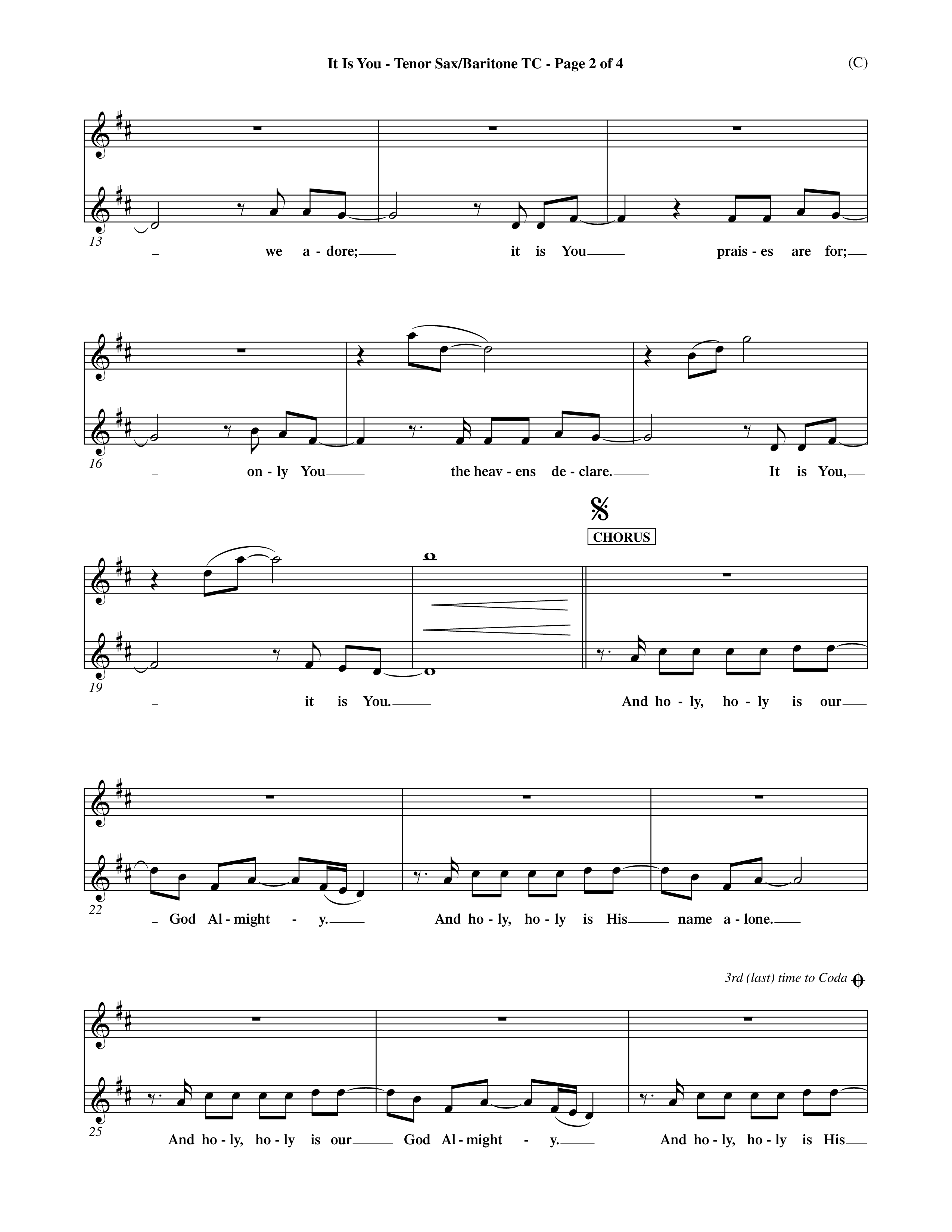 It Is You (Choral Anthem SATB) Tenor Sax/Baritone T.C. (Word Music Choral / Orch. Dave Williamson)
