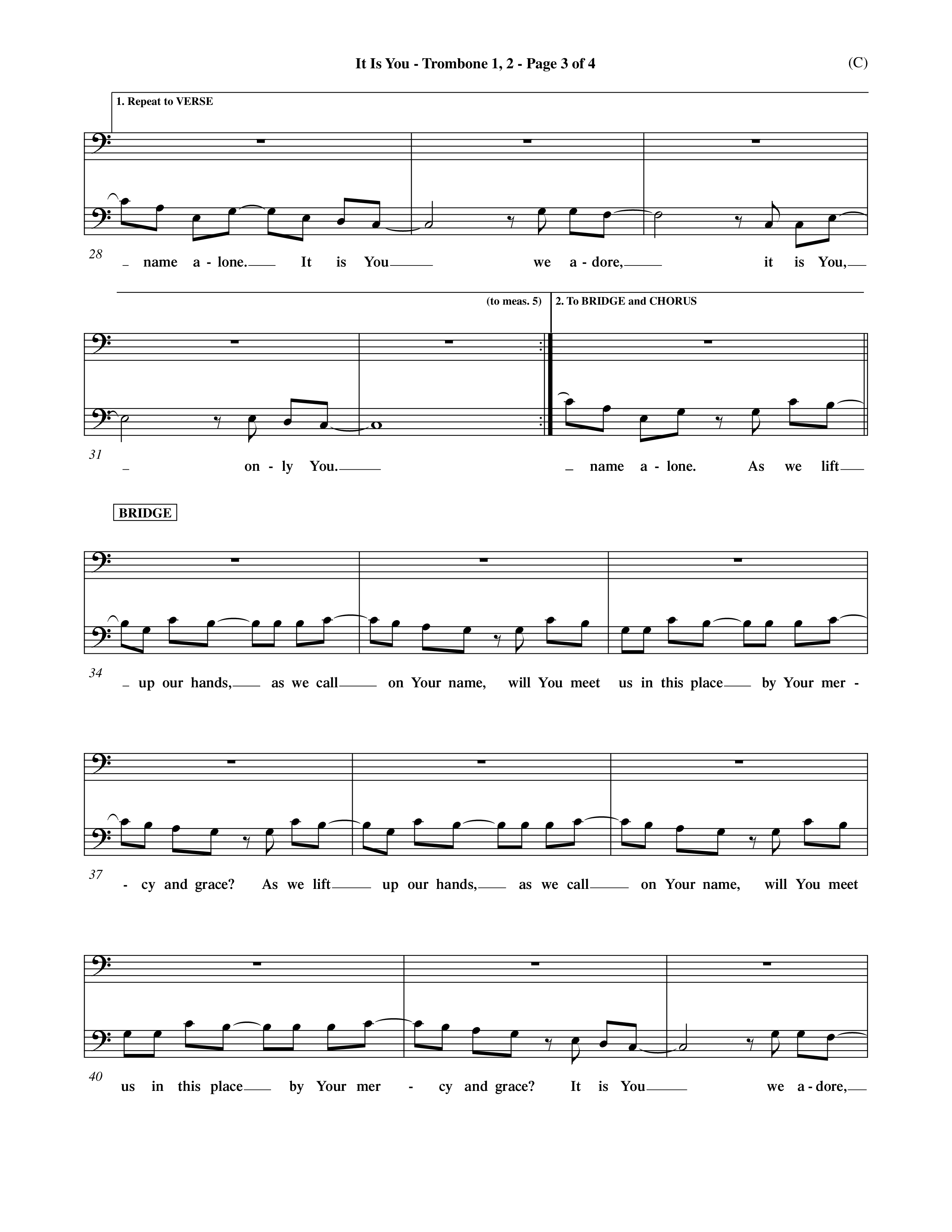 It Is You (Choral Anthem SATB) Trombone 1/2 (Word Music Choral / Orch. Dave Williamson)