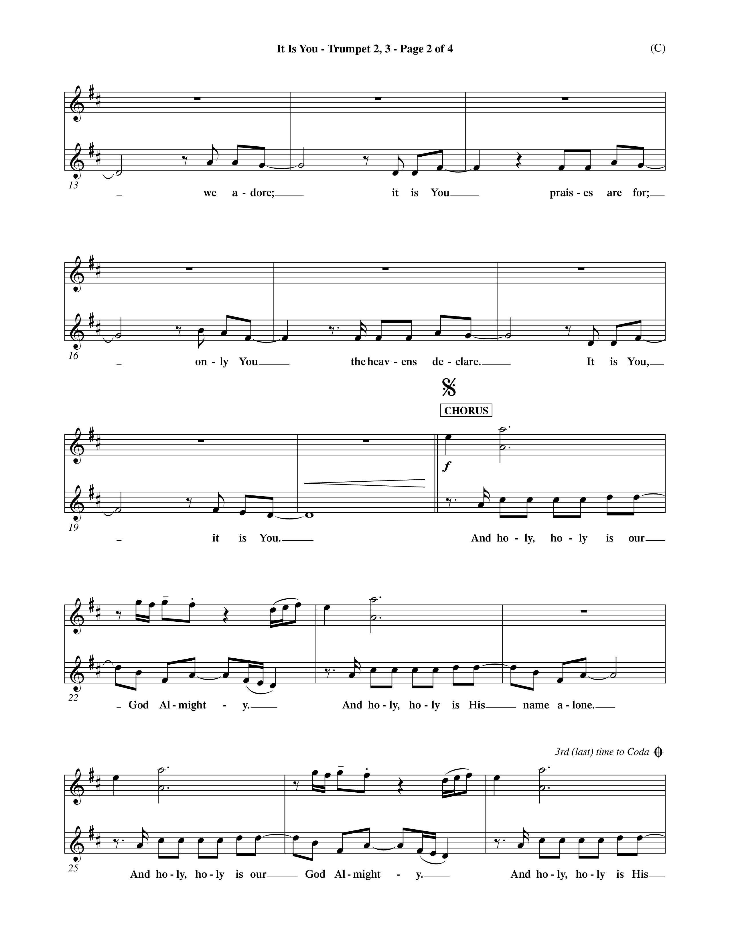 It Is You (Choral Anthem SATB) Trumpet 2/3 (Word Music Choral / Orch. Dave Williamson)