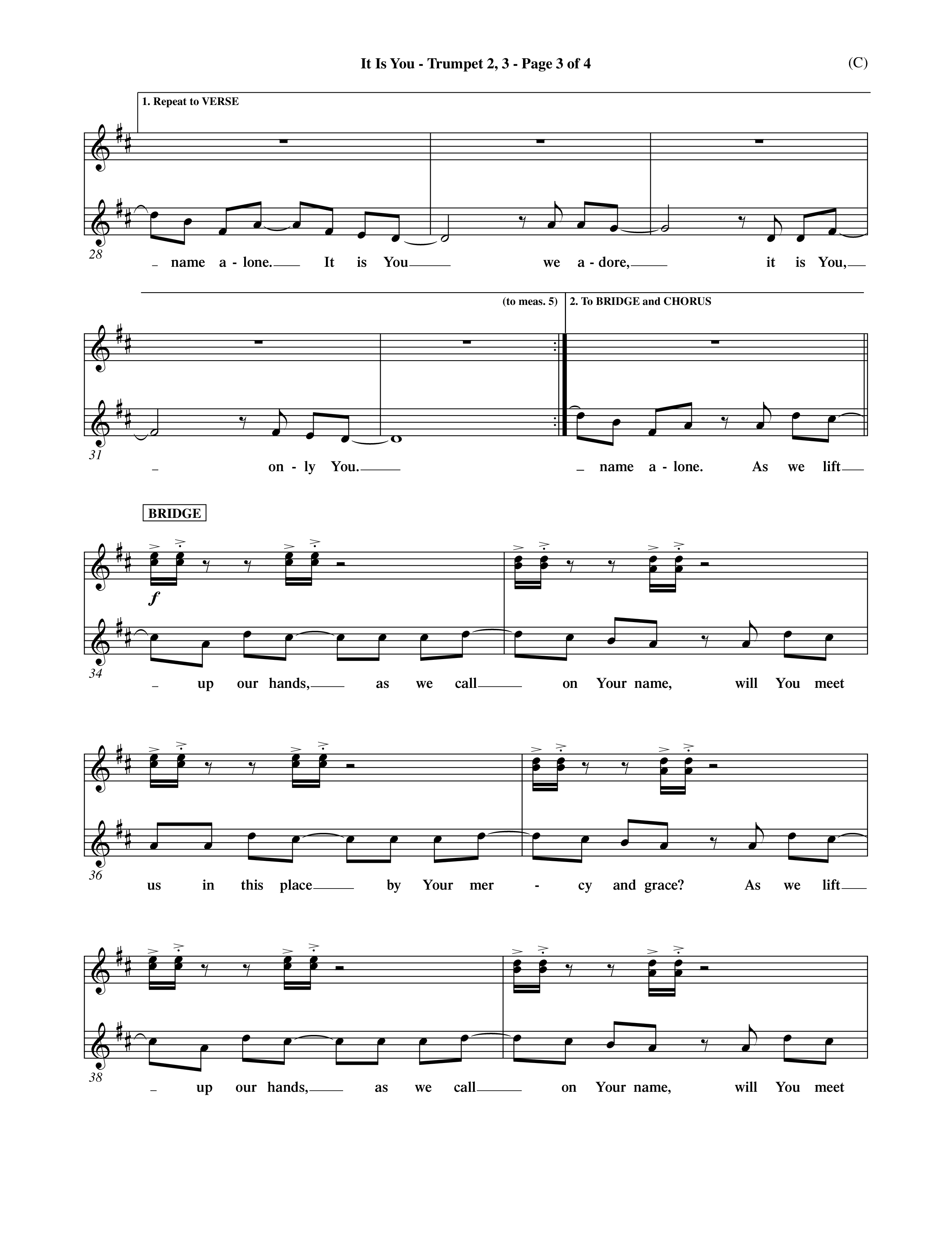 It Is You (Choral Anthem SATB) Trumpet 2/3 (Word Music Choral / Orch. Dave Williamson)