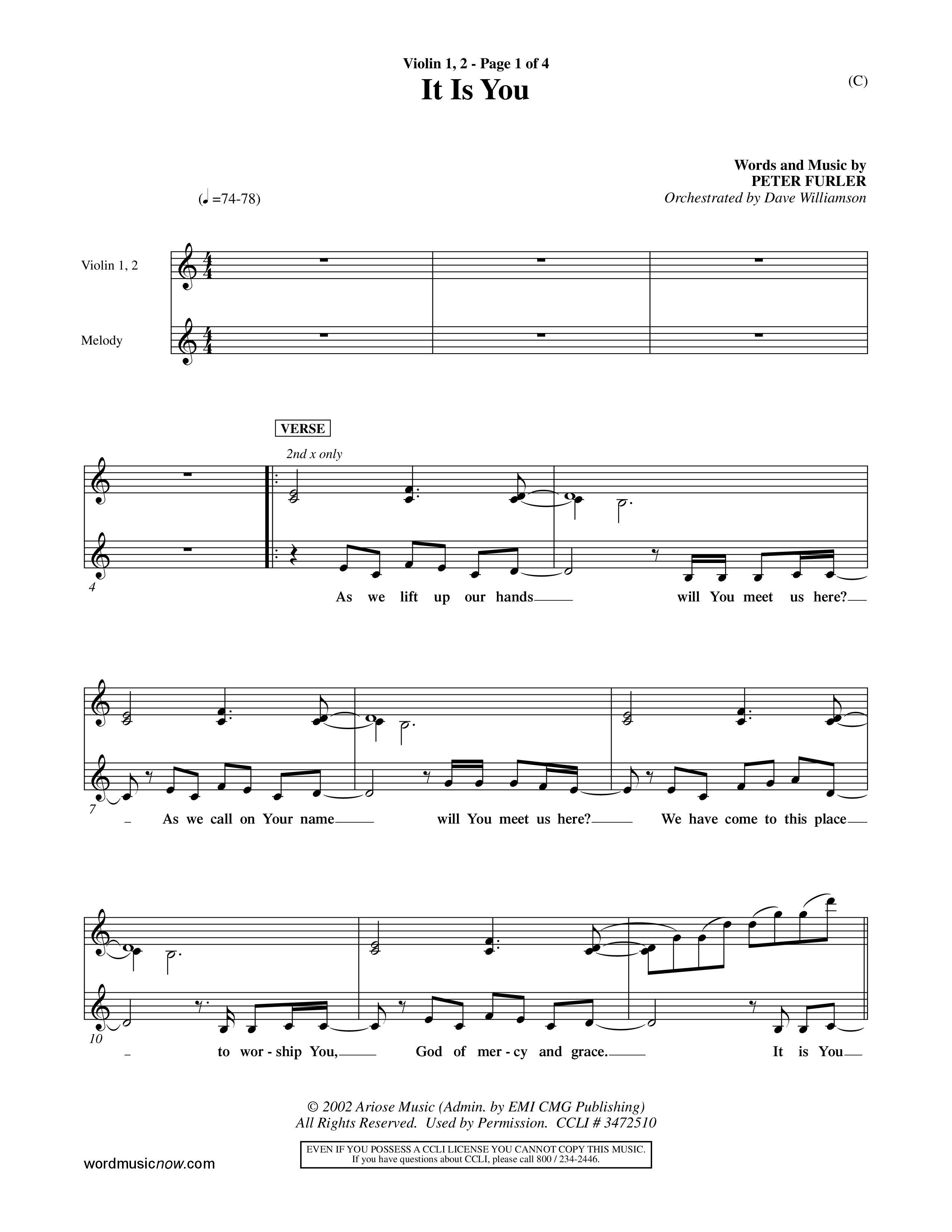 It Is You (Choral Anthem SATB) Violin 1/2 (Word Music Choral / Orch. Dave Williamson)