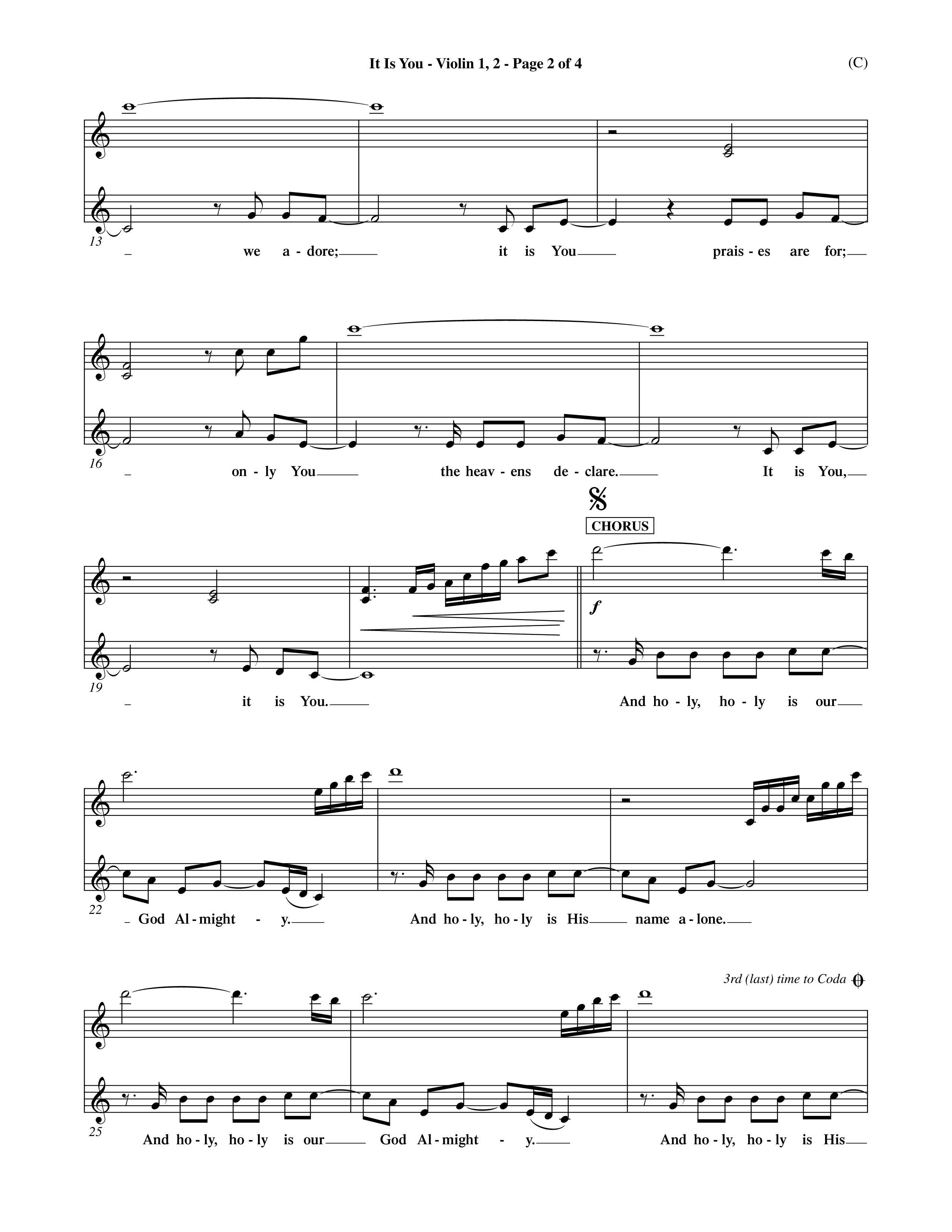 It Is You (Choral Anthem SATB) Violin 1/2 (Word Music Choral / Orch. Dave Williamson)