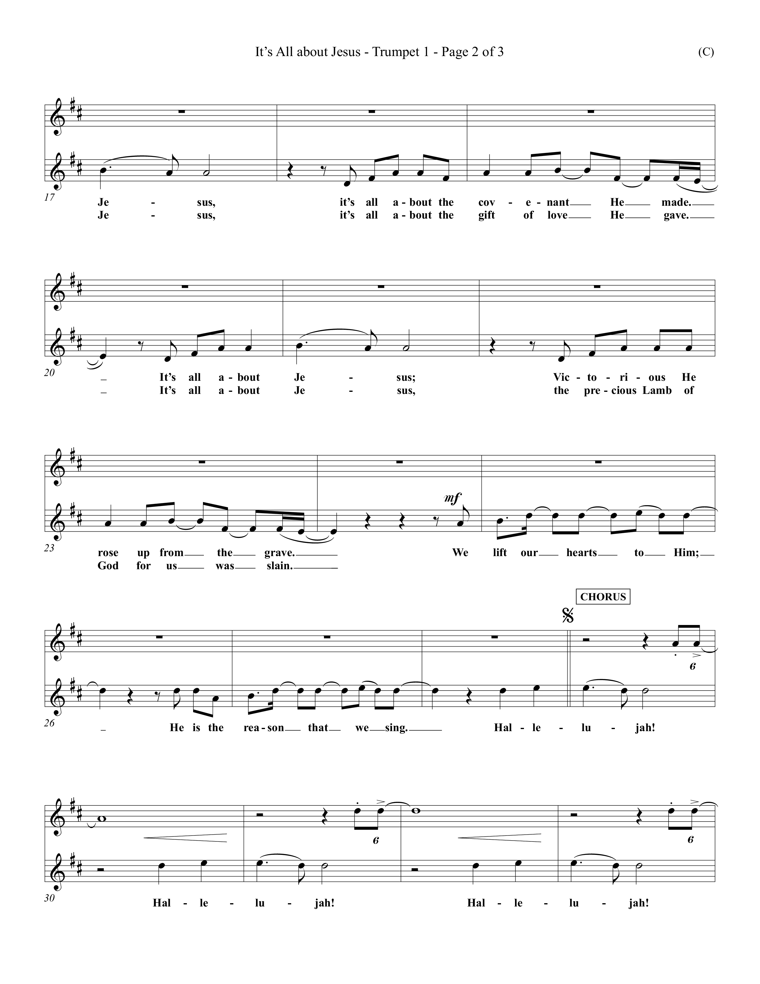 It's All About Jesus (Choral Anthem SATB) Trumpet 1 (Word Music Choral / Orch. David Winkler)