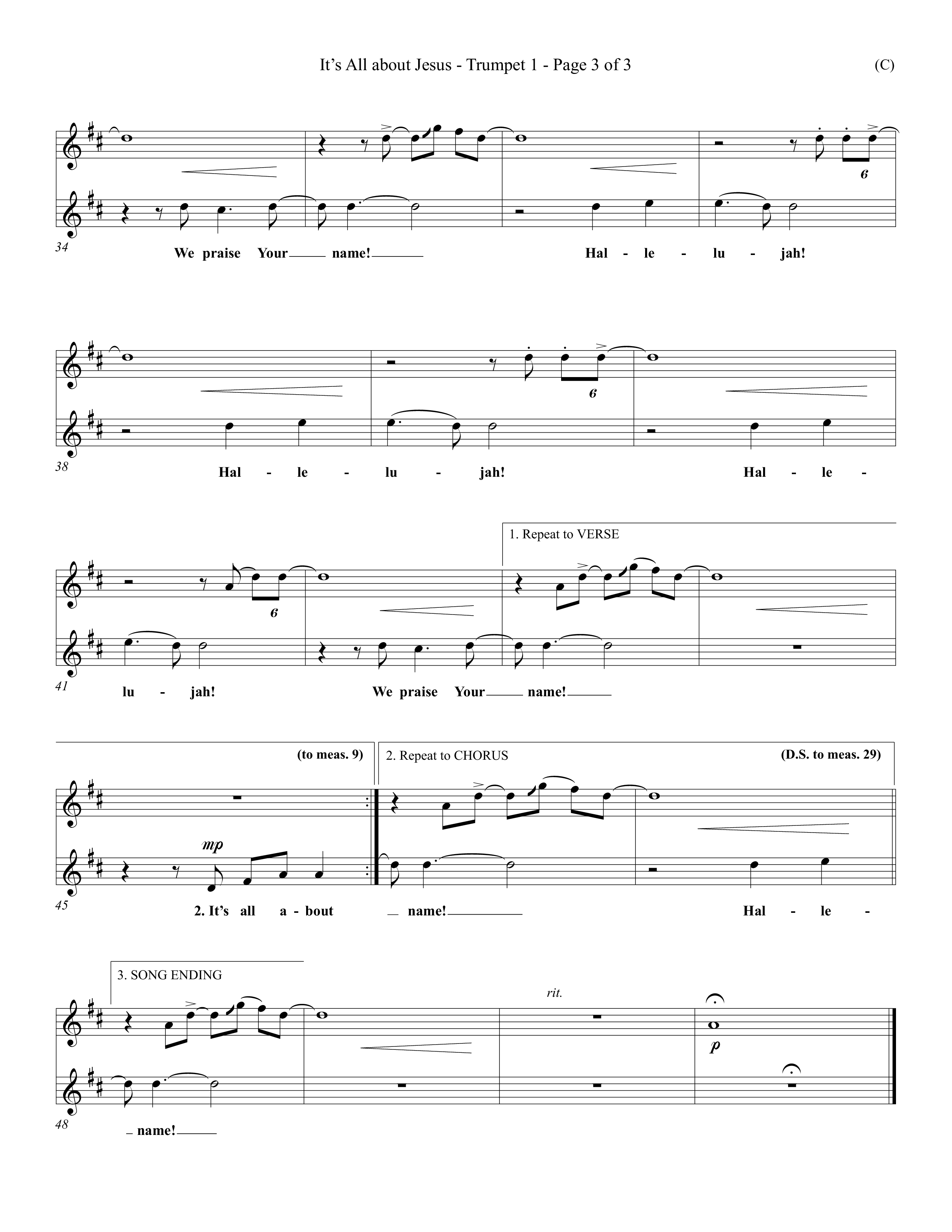 It's All About Jesus (Choral Anthem SATB) Trumpet 1 (Word Music Choral / Orch. David Winkler)
