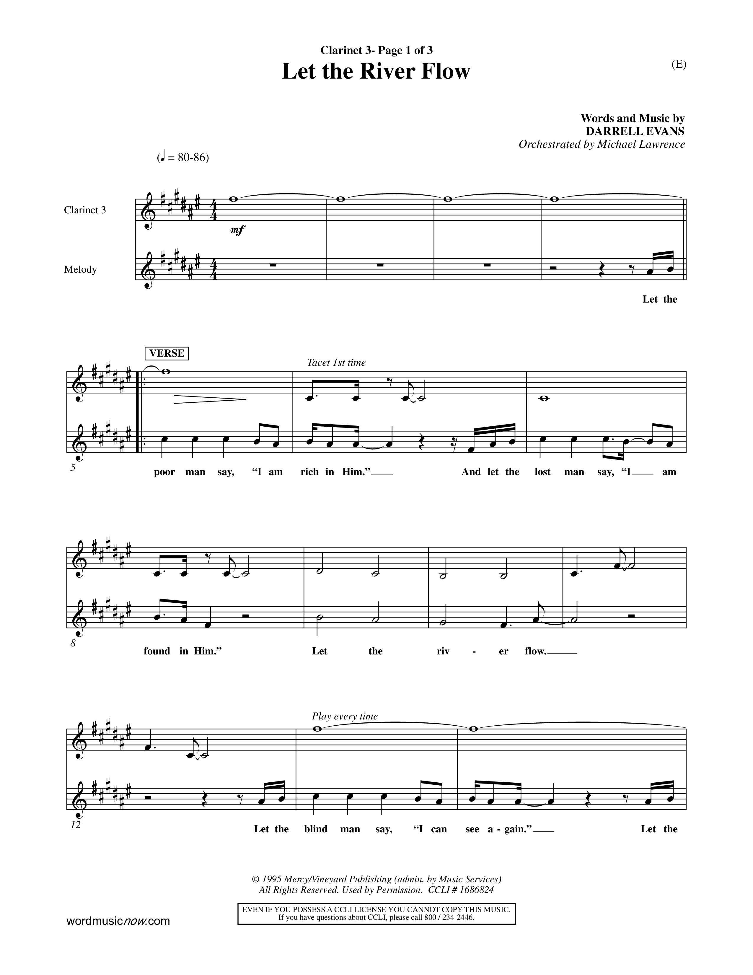 Let The River Flow (Choral Anthem SATB) Clarinet 3 (Word Music Choral / Orch. Michael Lawrence)