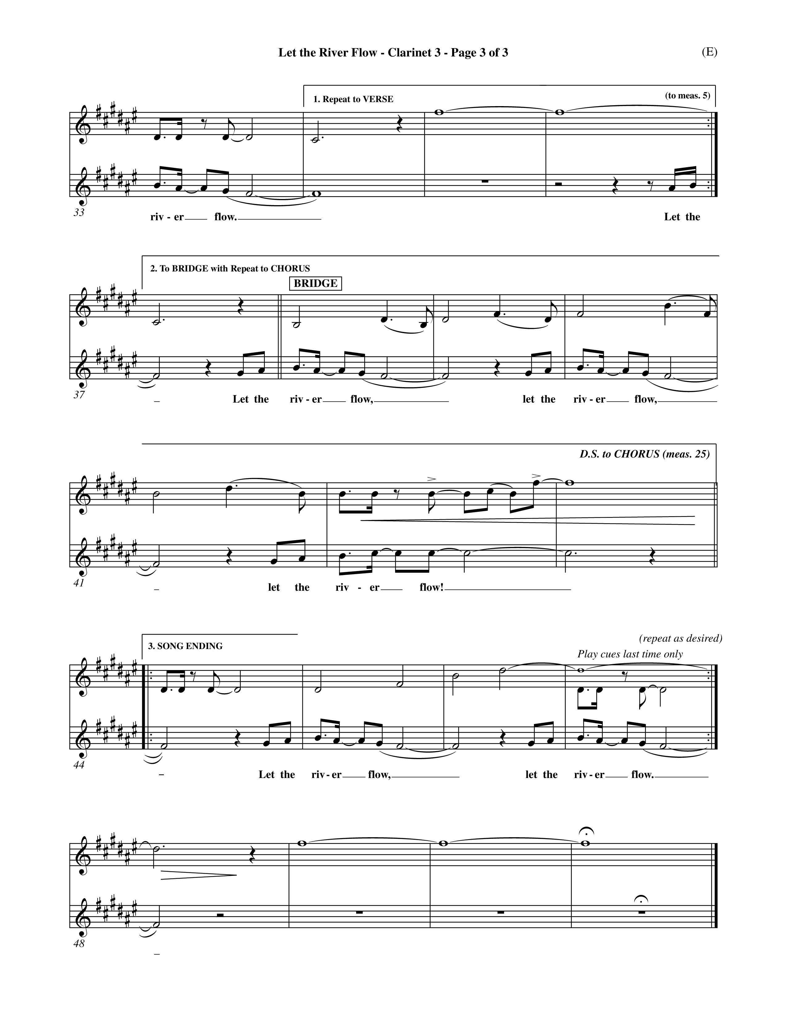 Let The River Flow (Choral Anthem SATB) Clarinet 3 (Word Music Choral / Orch. Michael Lawrence)
