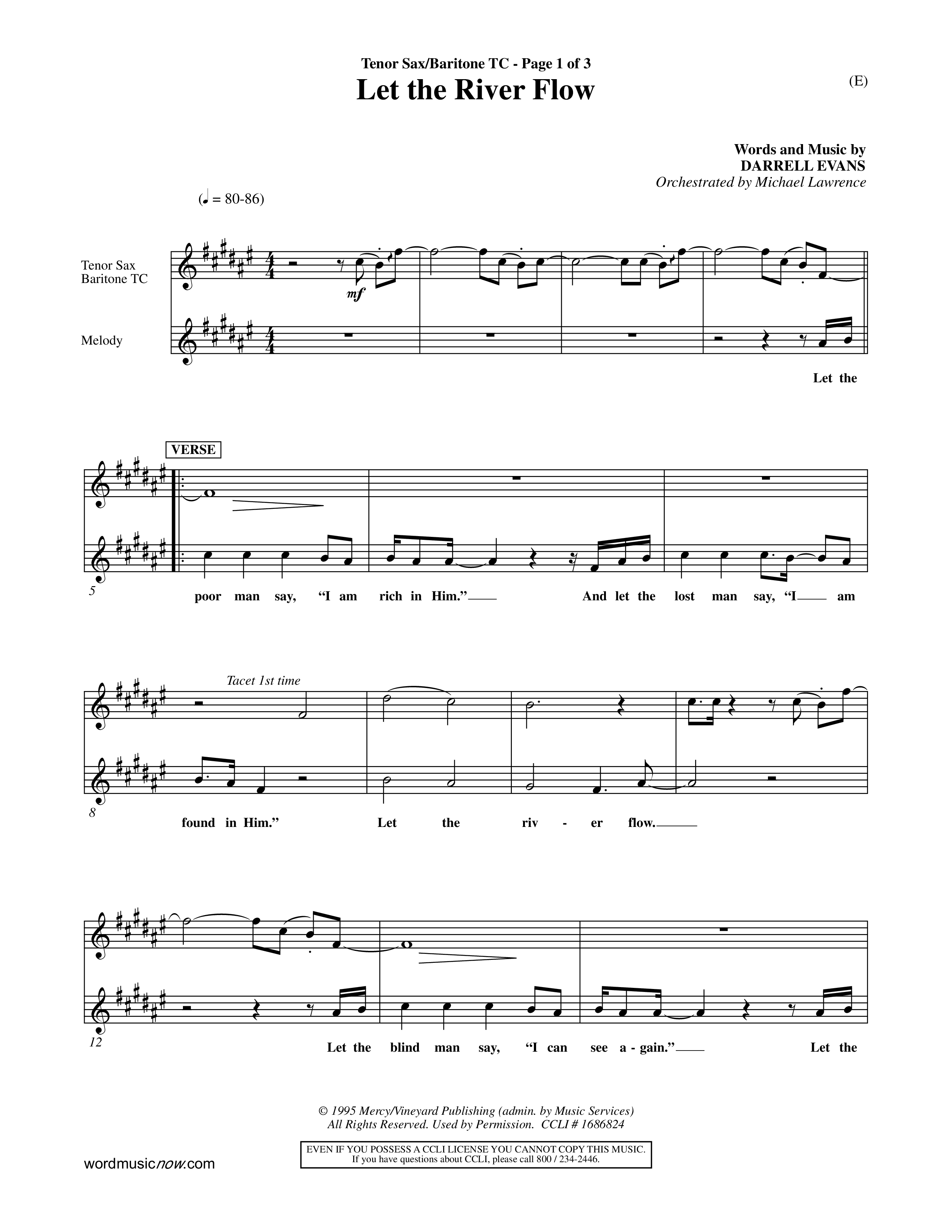 Let The River Flow (Choral Anthem SATB) Tenor Sax/Baritone T.C. (Word Music Choral / Orch. Michael Lawrence)
