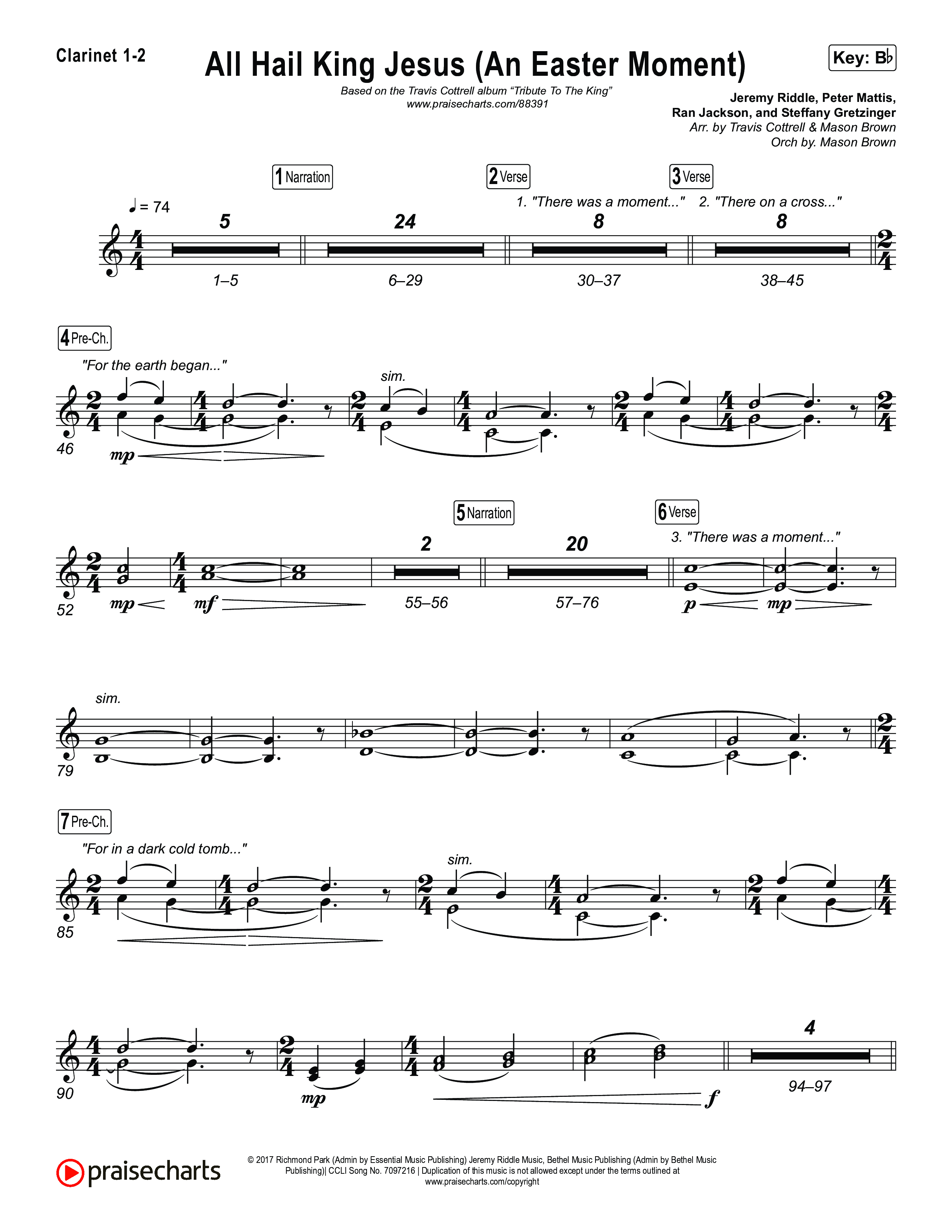 All Hail King Jesus (An Easter Moment) (Choral/SATB) Clarinet 1,2 (Travis Cottrell / Arr. Mason Brown)
