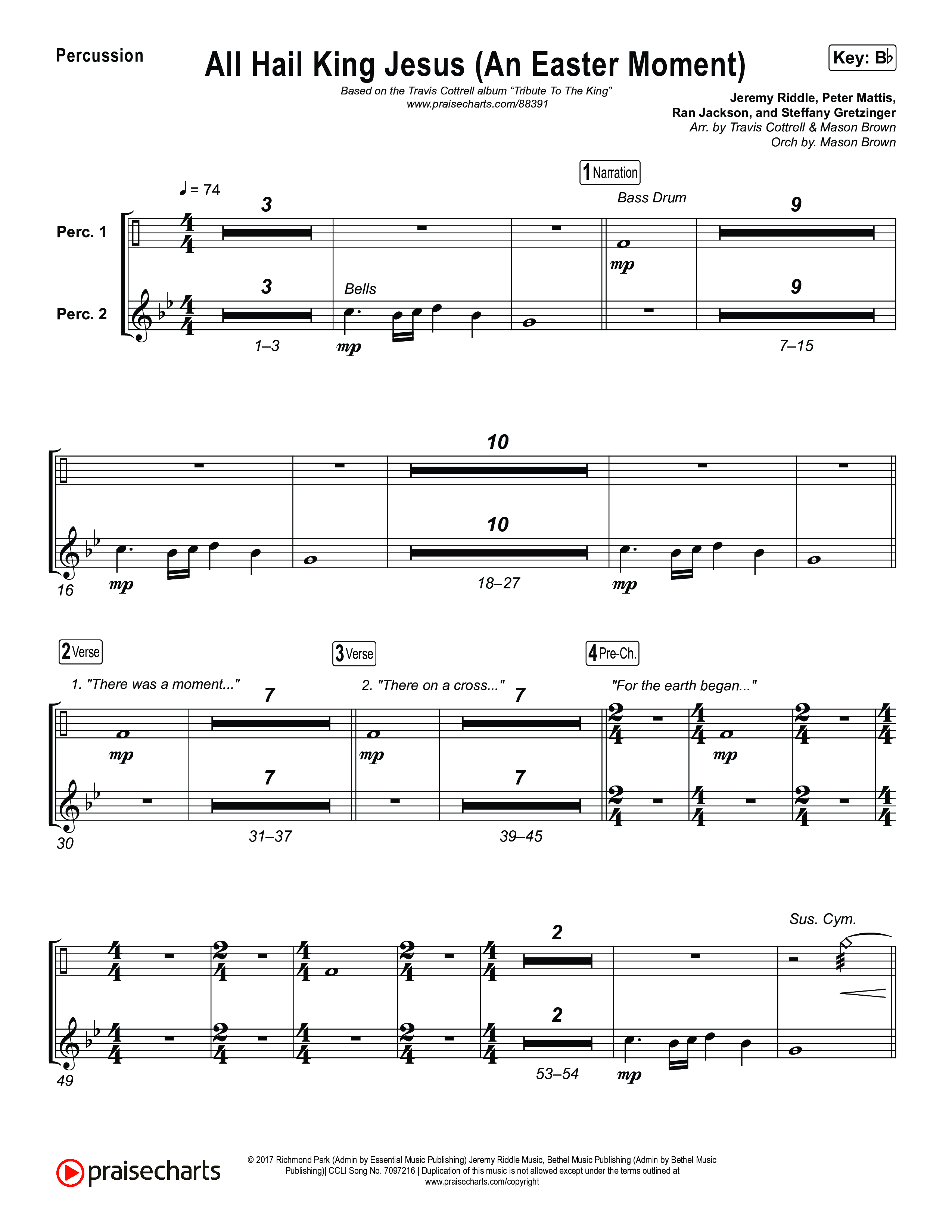 All Hail King Jesus (An Easter Moment) (Choral/SATB) Percussion (Travis Cottrell / Arr. Mason Brown)