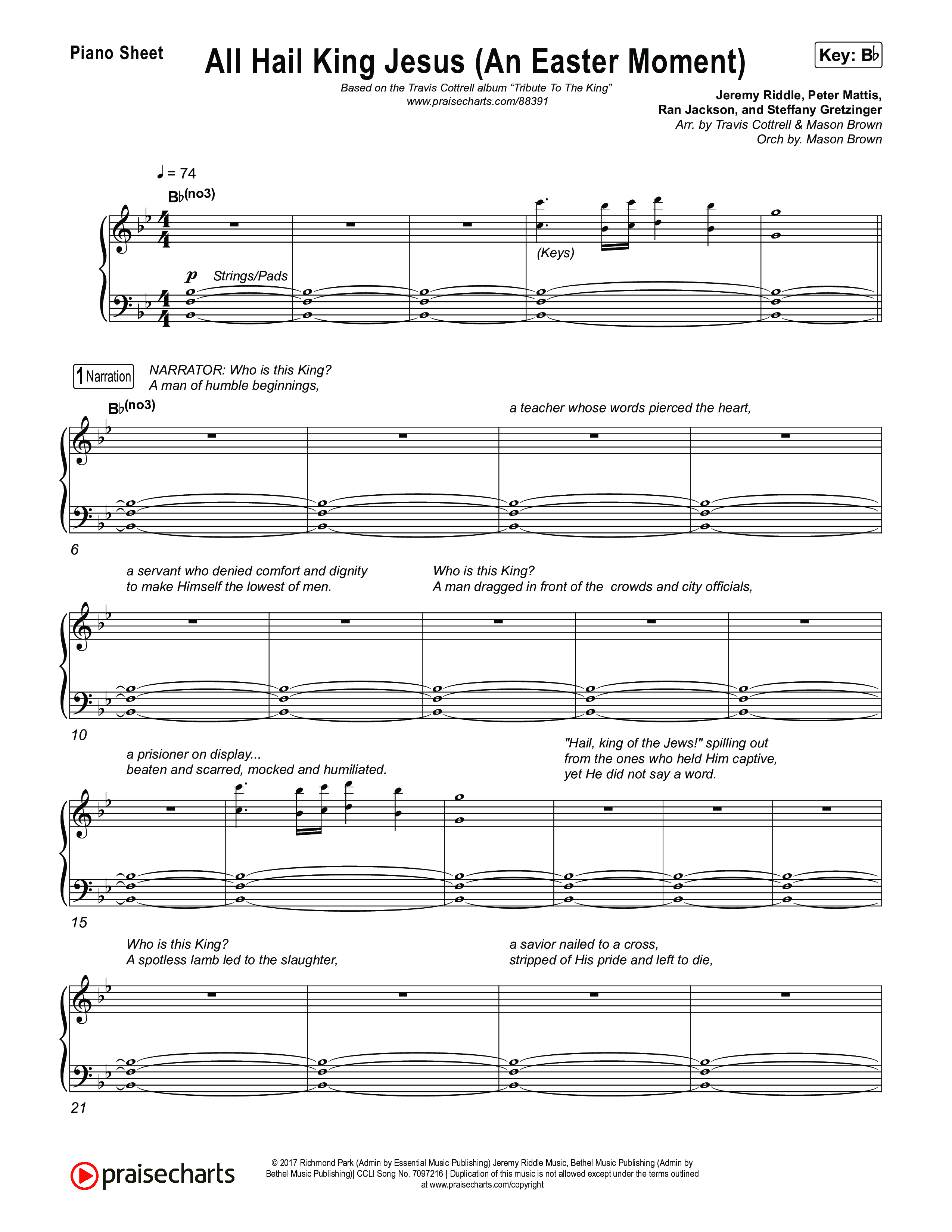 All Hail King Jesus (An Easter Moment) (Choral/SATB) Piano Sheet (Travis Cottrell / Arr. Mason Brown)