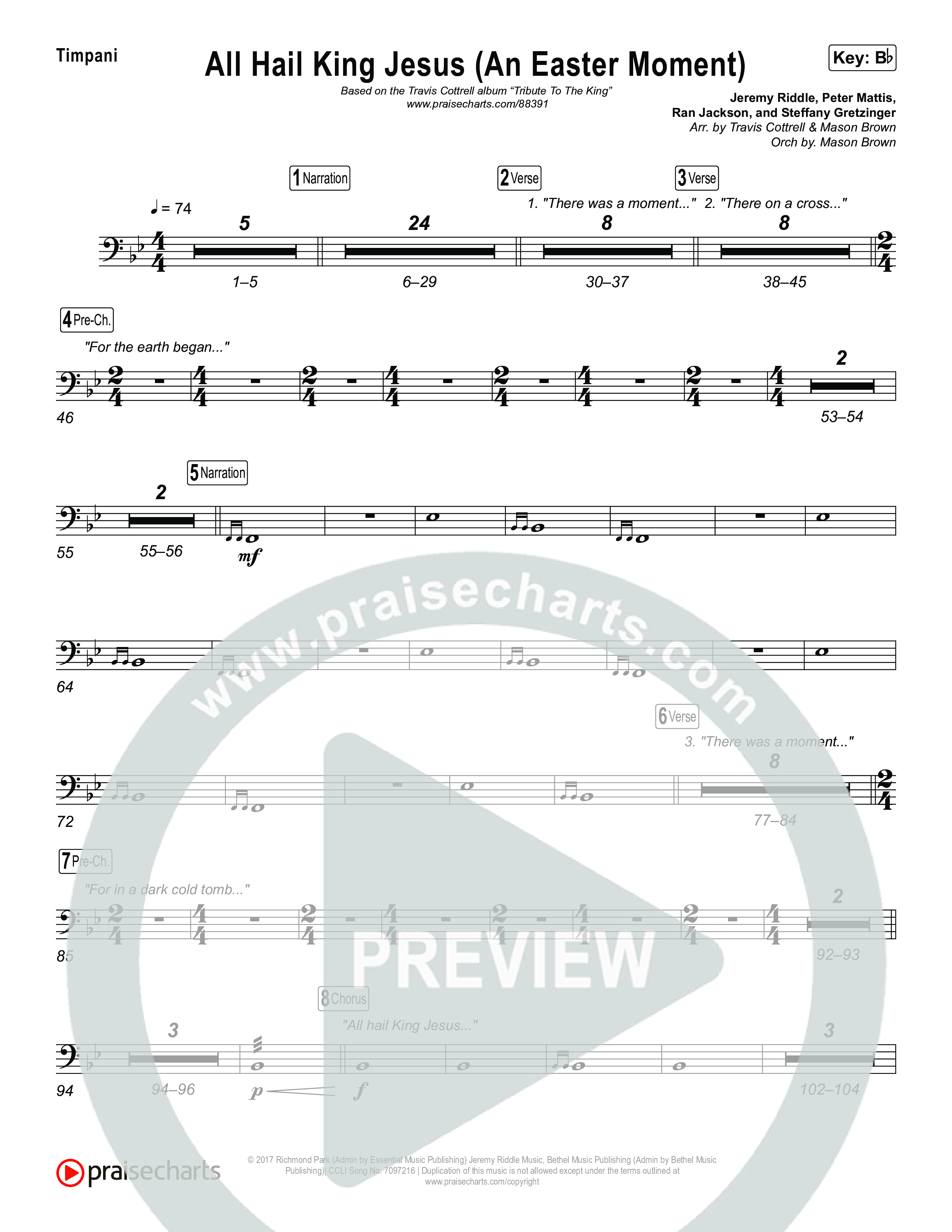 All Hail King Jesus (An Easter Moment) (Choral/SATB) Timpani (Travis Cottrell / Arr. Mason Brown)