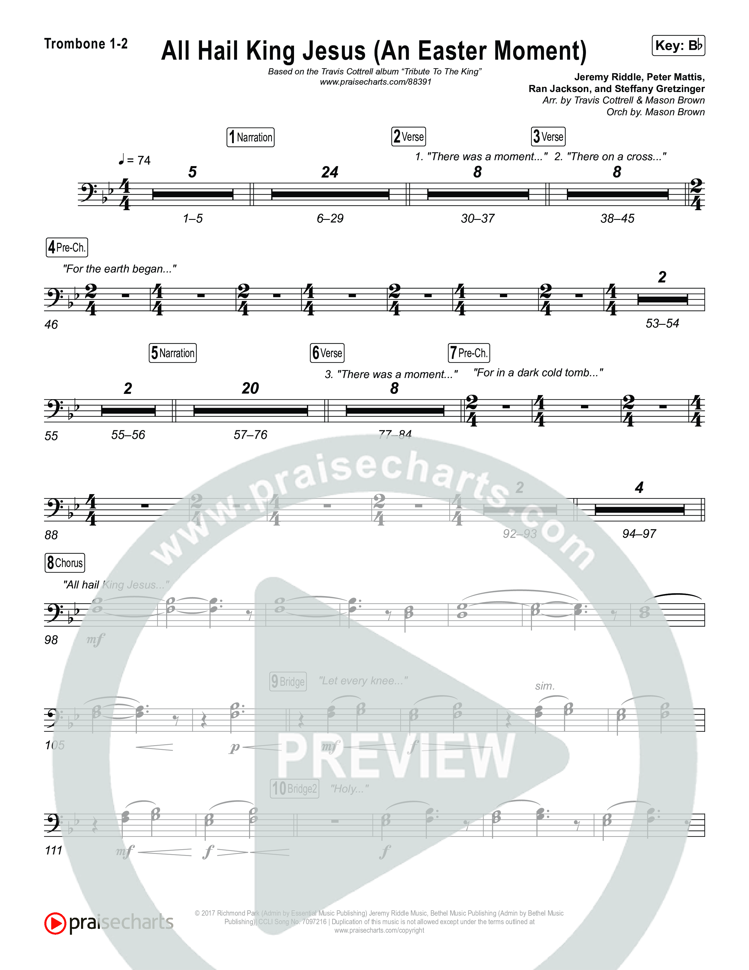 All Hail King Jesus (An Easter Moment) (Choral/SATB) Trombone 1,2 (Travis Cottrell / Arr. Mason Brown)