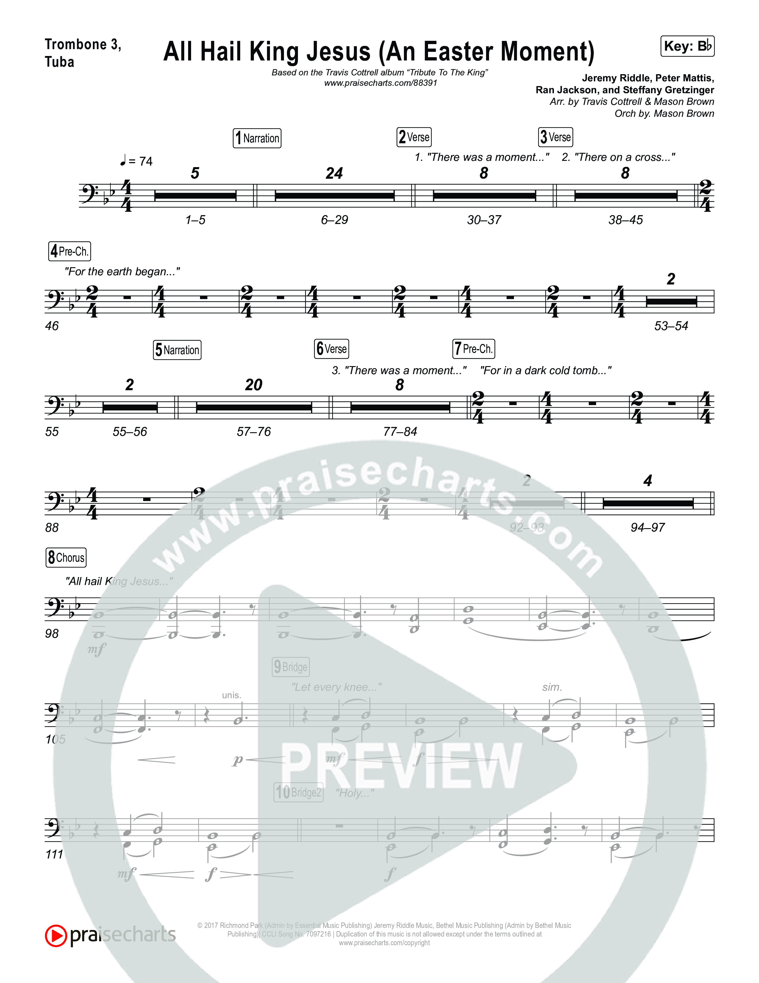 All Hail King Jesus (An Easter Moment) (Choral/SATB) Trombone 1,2 (Travis Cottrell / Arr. Mason Brown)