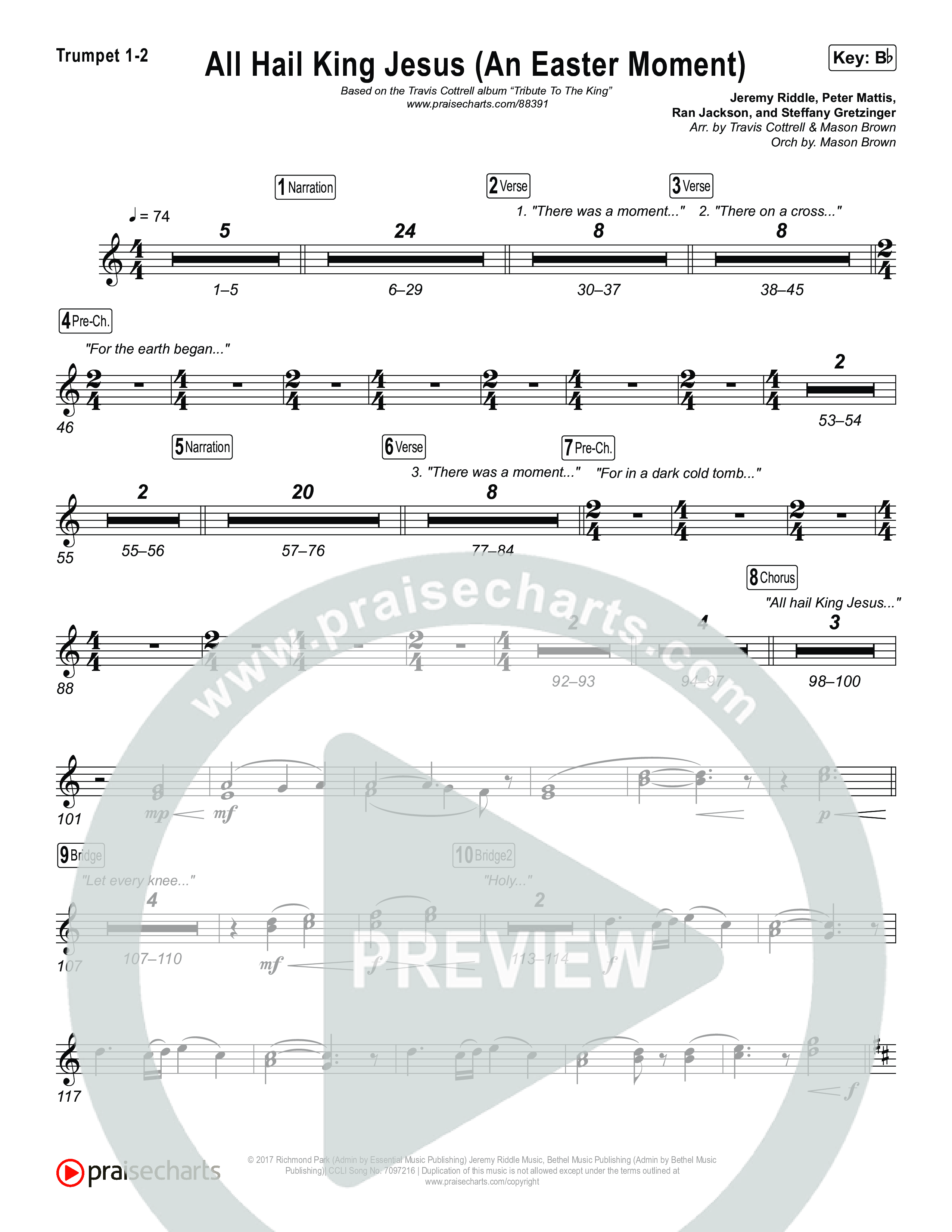 All Hail King Jesus (An Easter Moment) (Choral/SATB) Trumpet 1,2 (Travis Cottrell / Arr. Mason Brown)