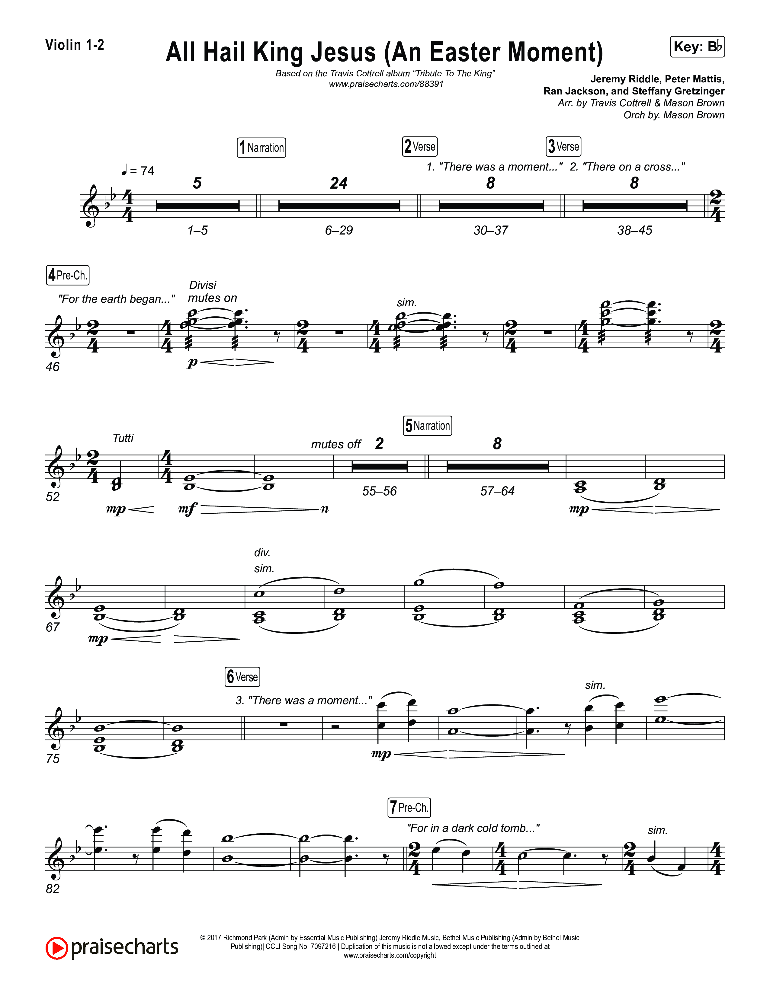 All Hail King Jesus (An Easter Moment) (Choral/SATB) Violin 1,2 (Travis Cottrell / Arr. Mason Brown)