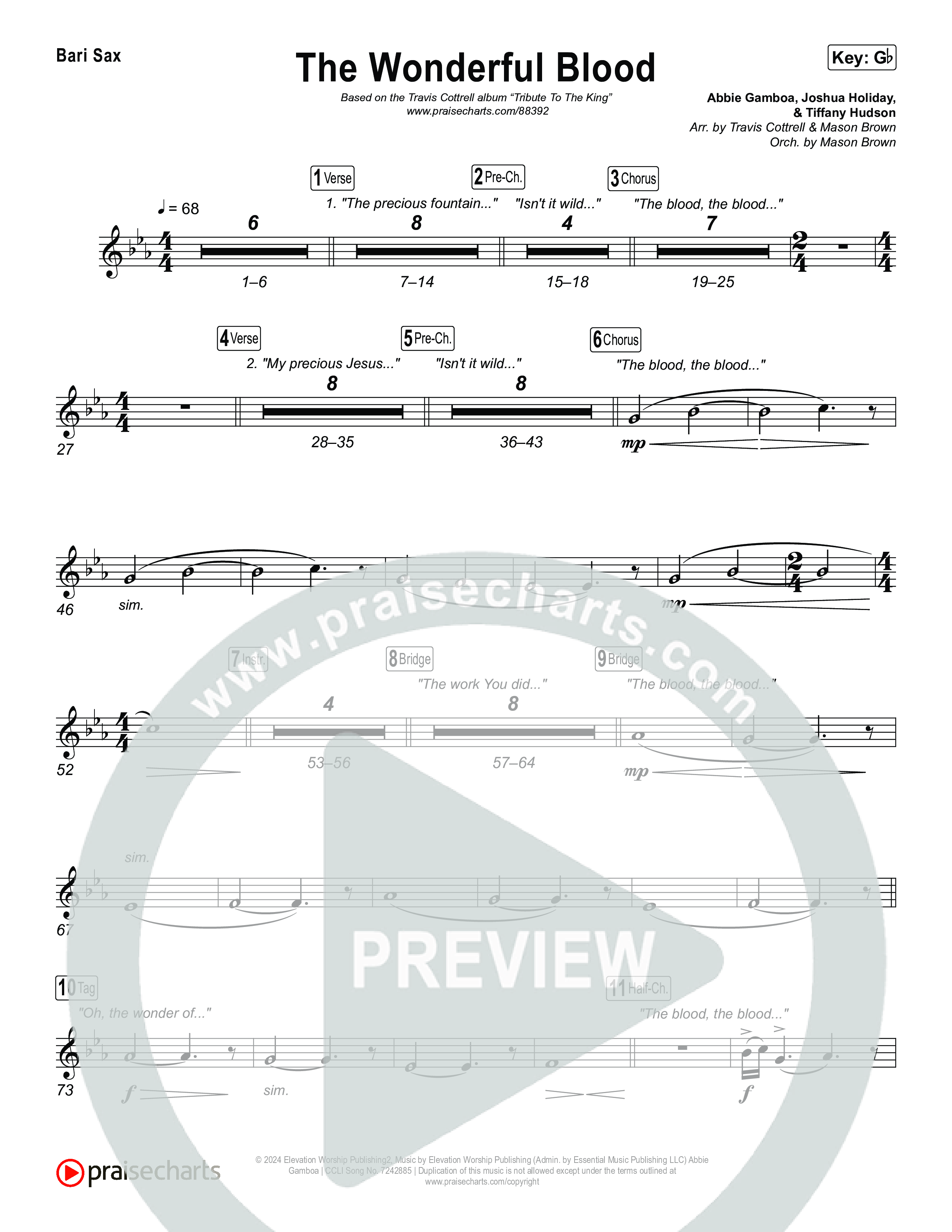 The Wonderful Blood (Choral/SATB) Bari Sax (Travis Cottrell / feat. Meredith Andrews / Arr. Mason Brown)