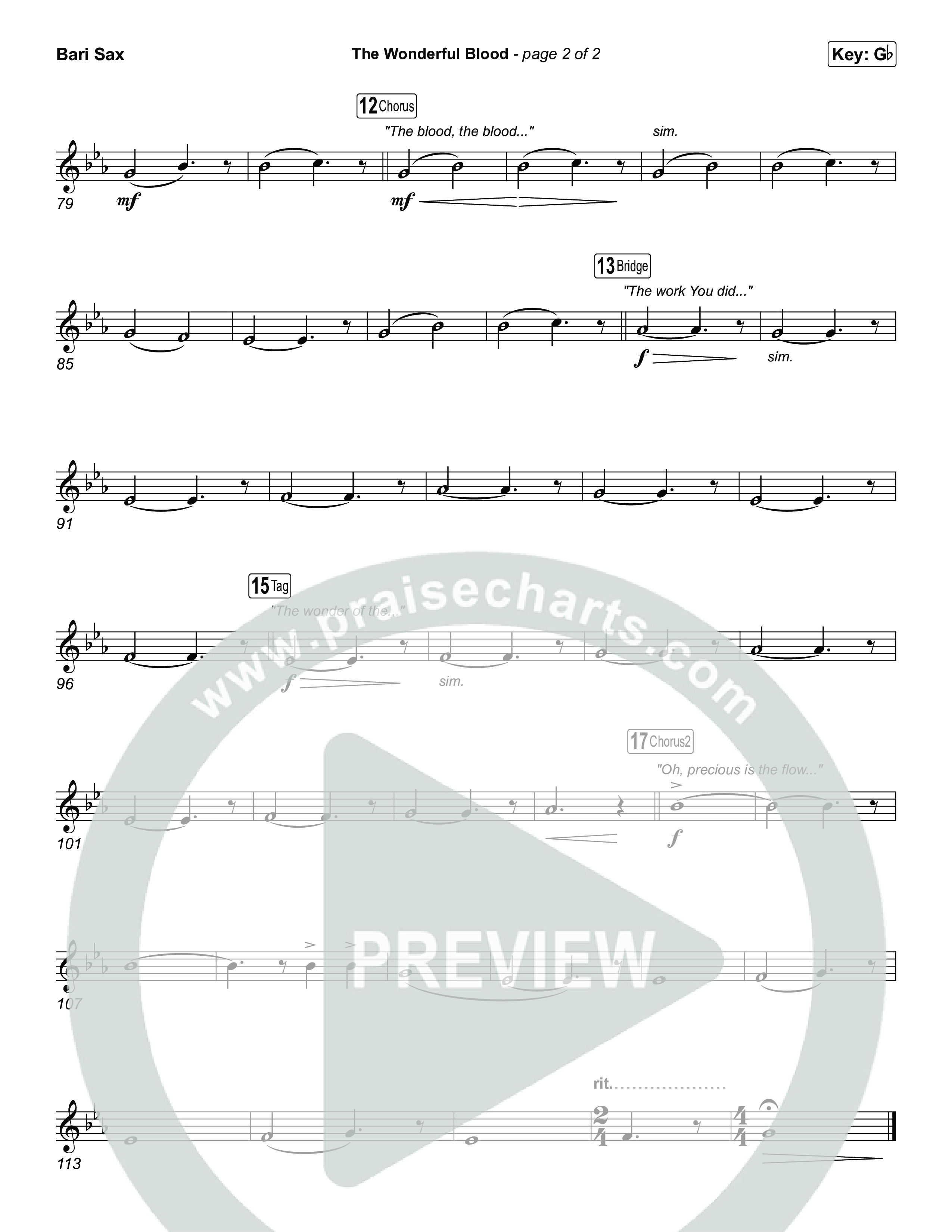 The Wonderful Blood (Choral/SATB) Bari Sax (Travis Cottrell / feat. Meredith Andrews / Arr. Mason Brown)