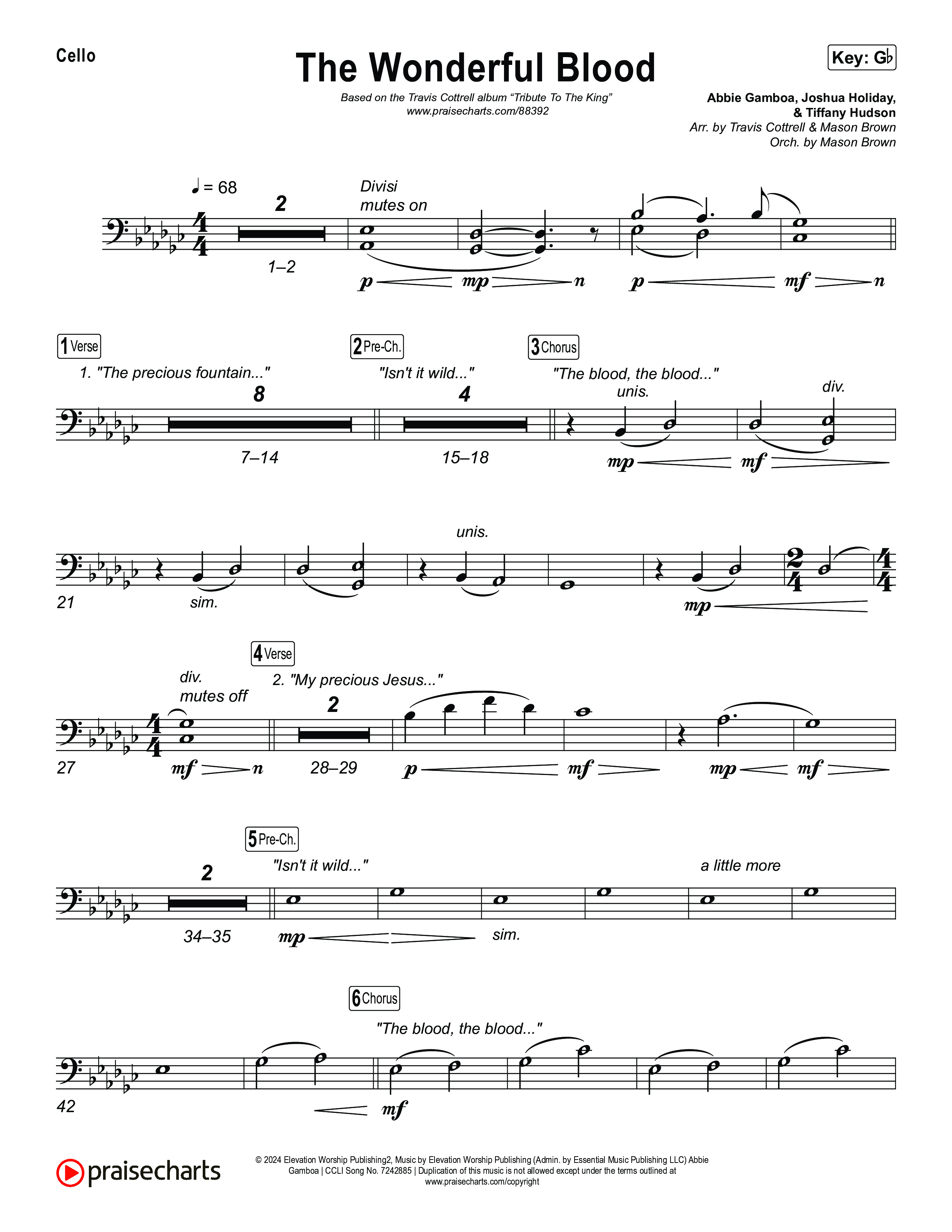 The Wonderful Blood (Choral/SATB) Cello (Travis Cottrell / feat. Meredith Andrews / Arr. Mason Brown)