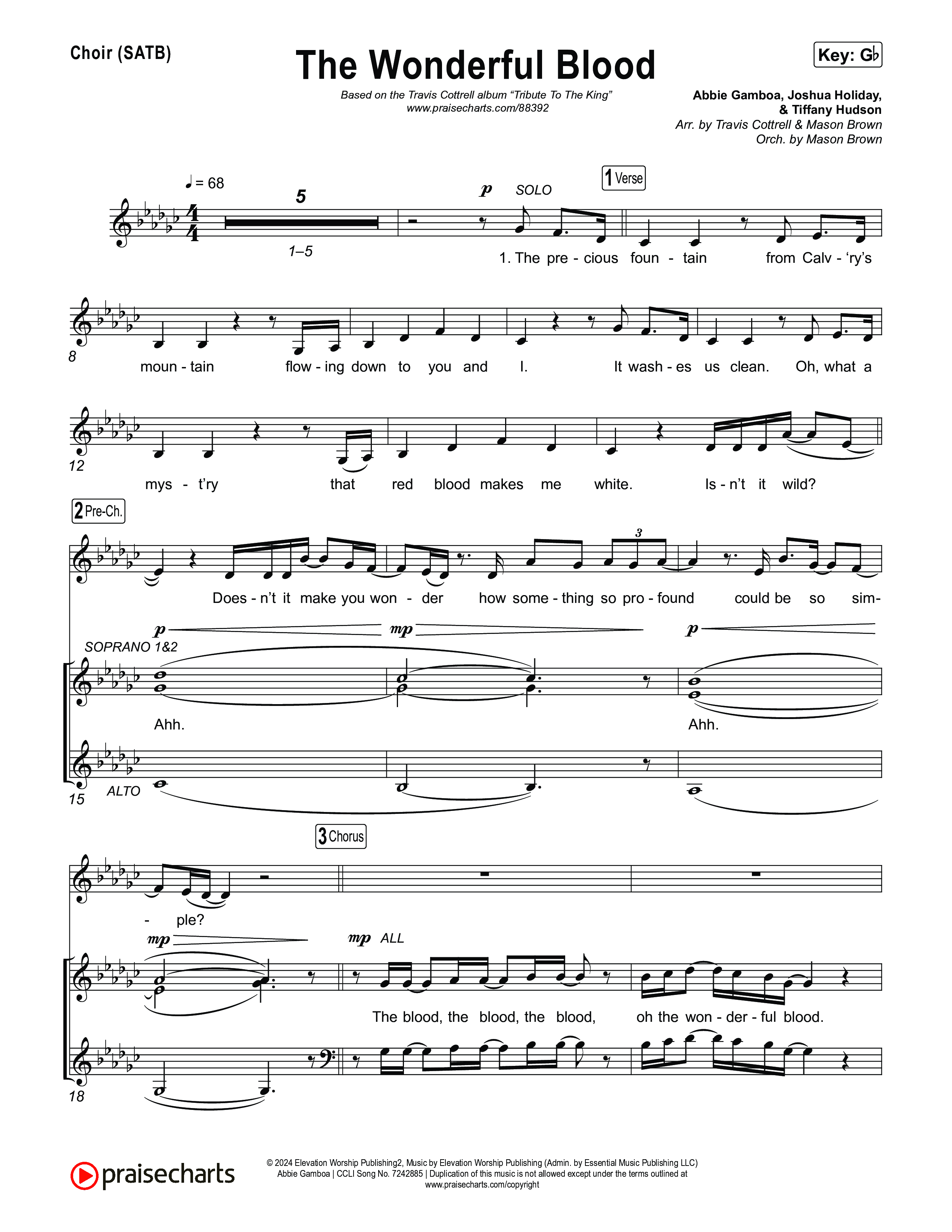 The Wonderful Blood (Choral/SATB) Choir Sheet (SATB) (Travis Cottrell / feat. Meredith Andrews / Arr. Mason Brown)