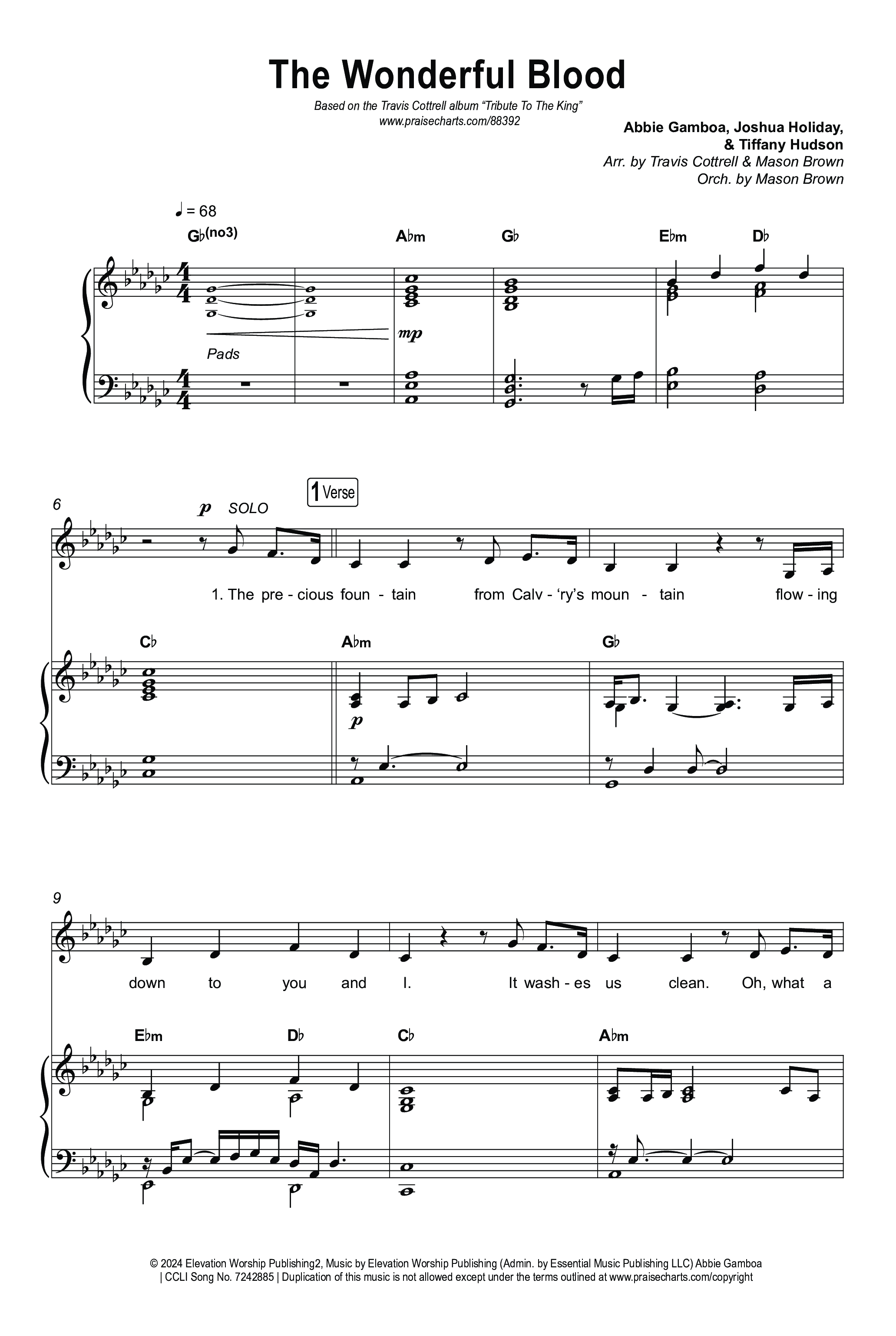 The Wonderful Blood (Choral/SATB) Octavo (SATB & Pno) (Travis Cottrell / feat. Meredith Andrews / Arr. Mason Brown)