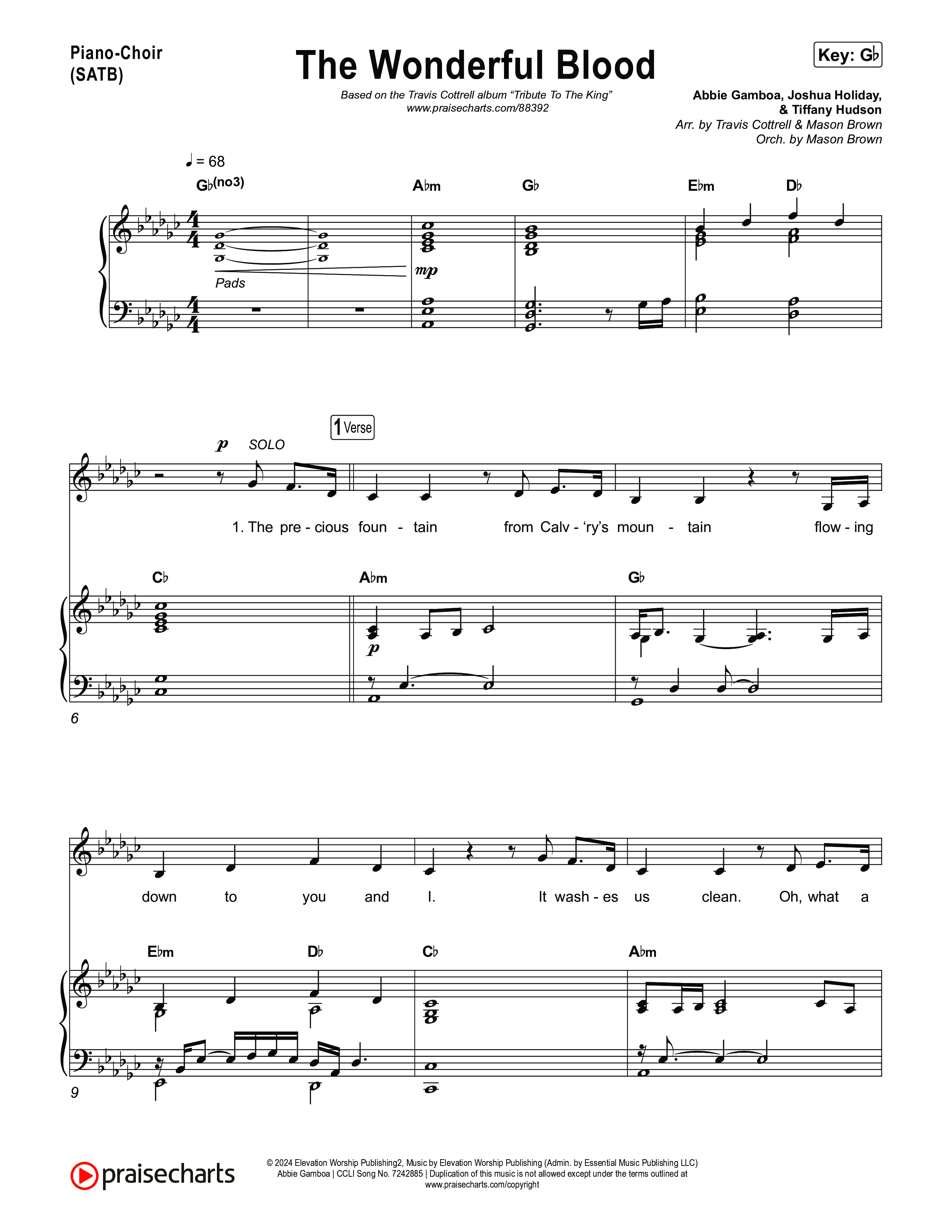 The Wonderful Blood (Choral/SATB) Piano/Vocal (SATB) (Travis Cottrell / feat. Meredith Andrews / Arr. Mason Brown)