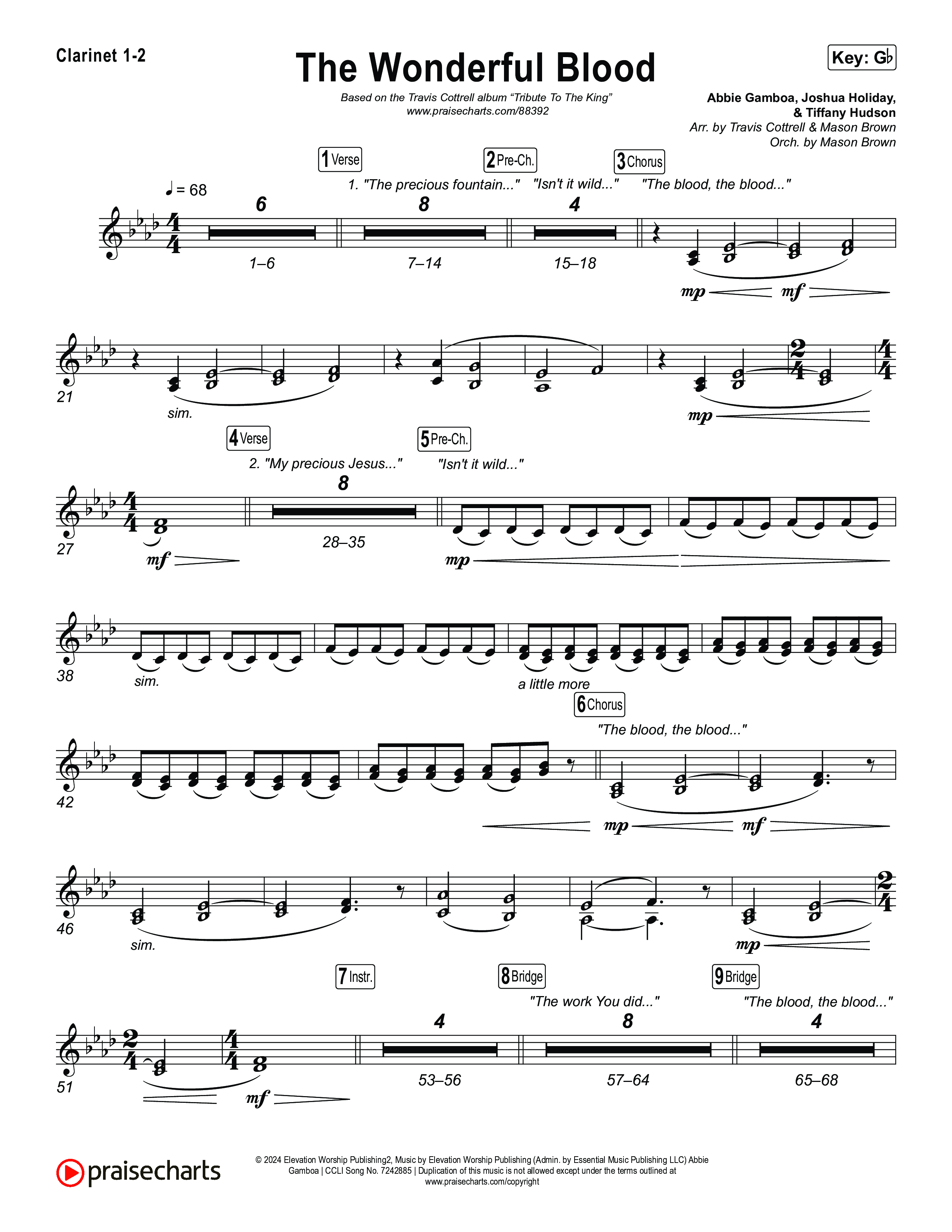 The Wonderful Blood (Choral/SATB) Clarinet 1,2 (Travis Cottrell / feat. Meredith Andrews / Arr. Mason Brown)