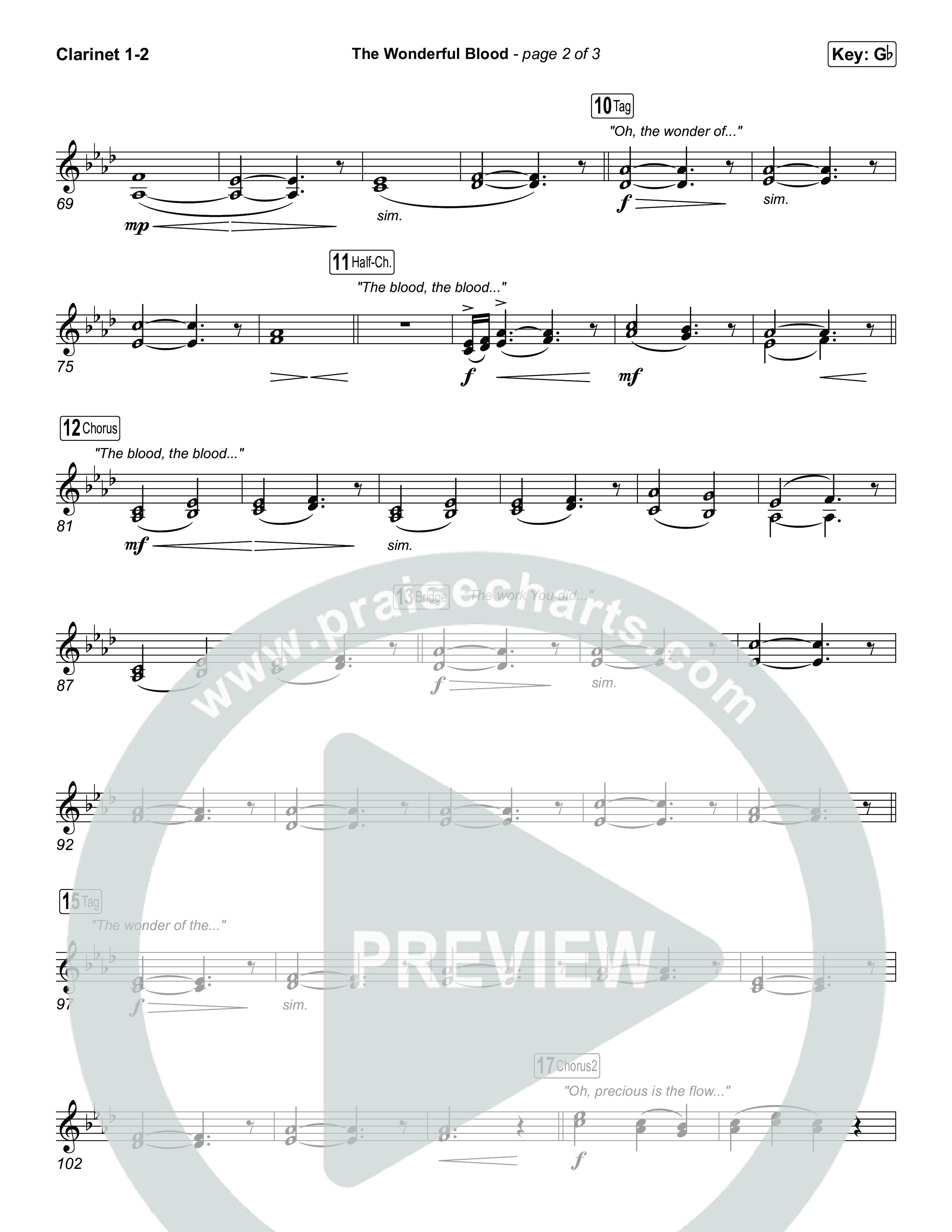 The Wonderful Blood (Choral/SATB) Clarinet 1,2 (Travis Cottrell / feat. Meredith Andrews / Arr. Mason Brown)