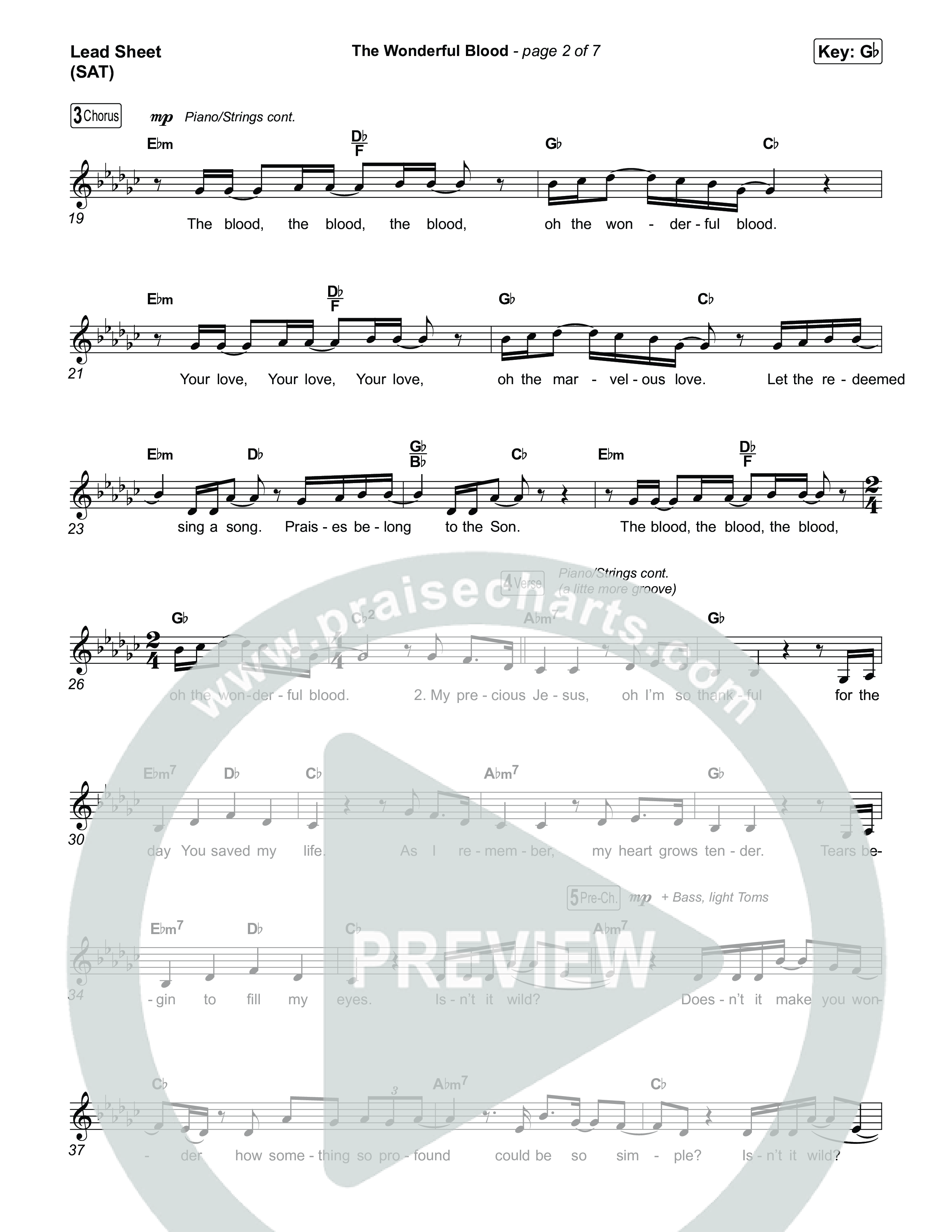 The Wonderful Blood (Choral/SATB) Lead Sheet (SAT) (Travis Cottrell / feat. Meredith Andrews / Arr. Mason Brown)