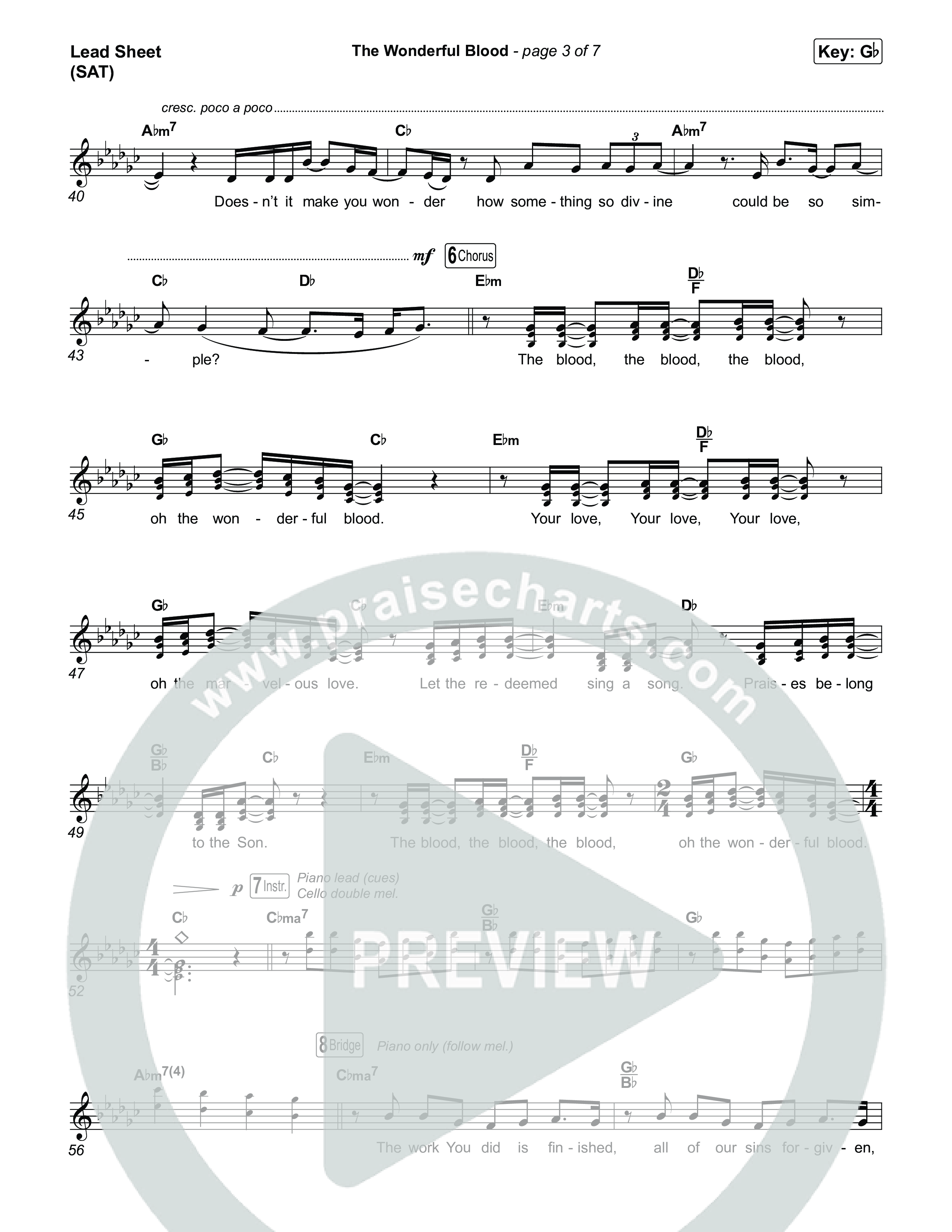 The Wonderful Blood (Choral/SATB) Lead Sheet (SAT) (Travis Cottrell / feat. Meredith Andrews / Arr. Mason Brown)