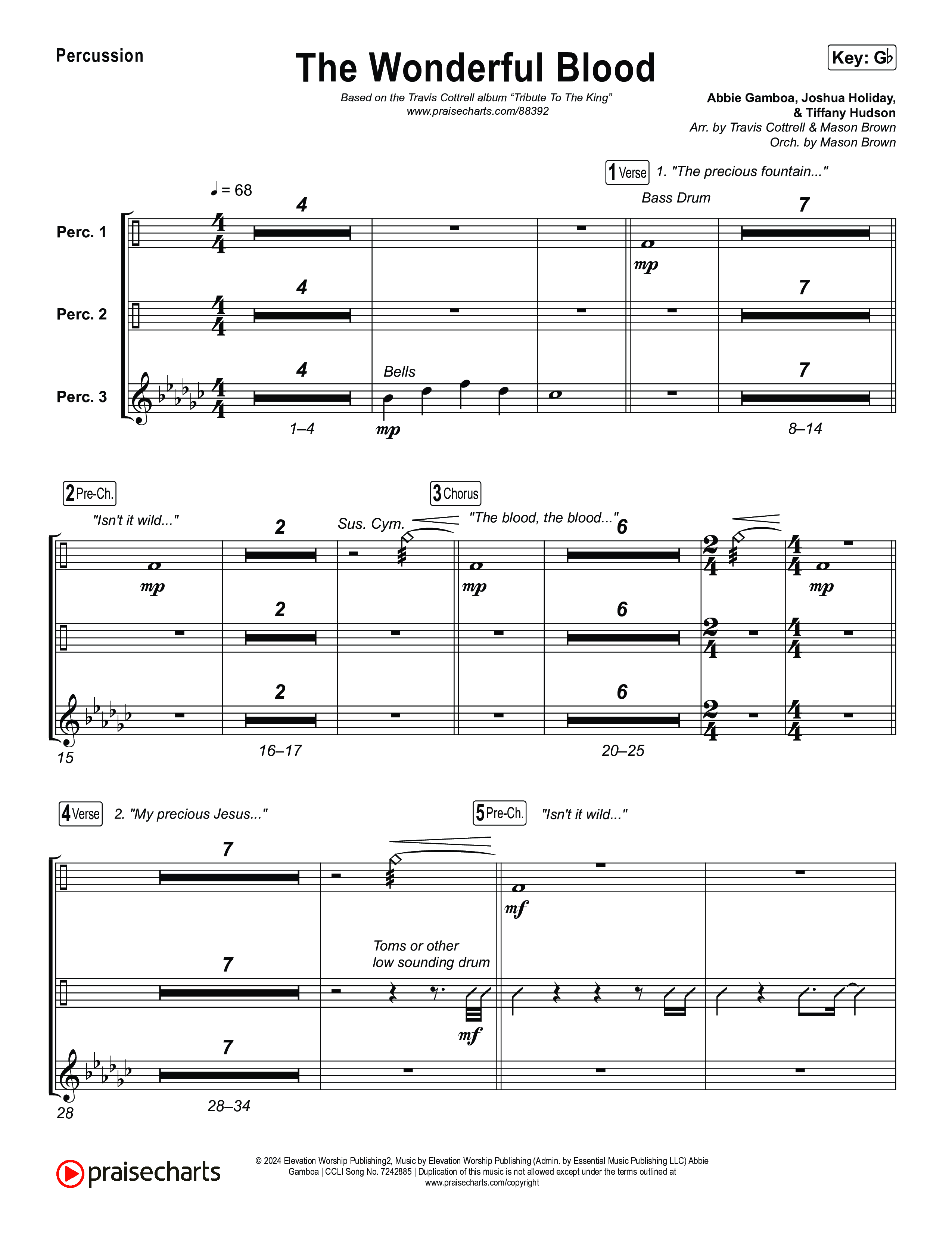 The Wonderful Blood (Choral/SATB) Percussion (Travis Cottrell / feat. Meredith Andrews / Arr. Mason Brown)