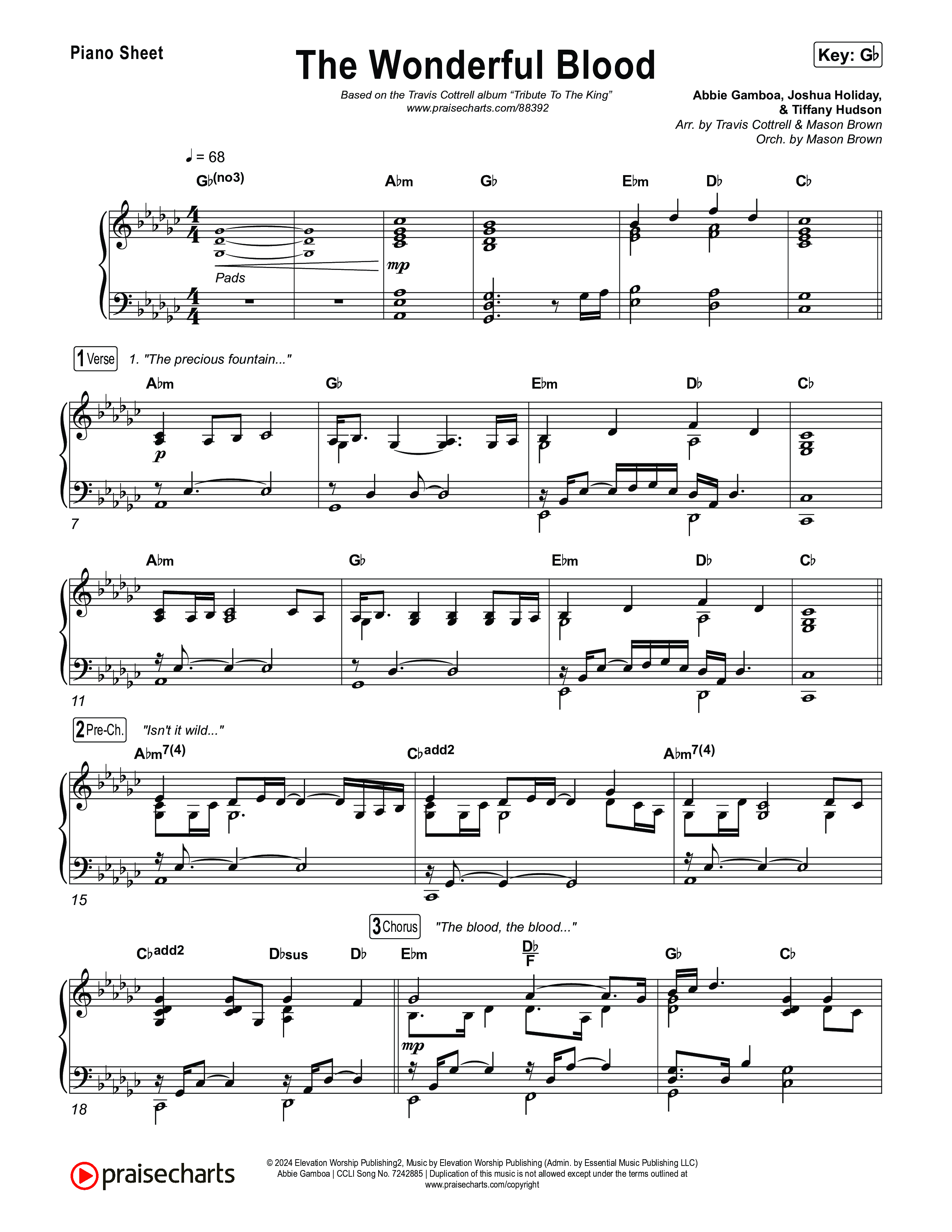 The Wonderful Blood (Choral/SATB) Piano Sheet (Travis Cottrell / feat. Meredith Andrews / Arr. Mason Brown)