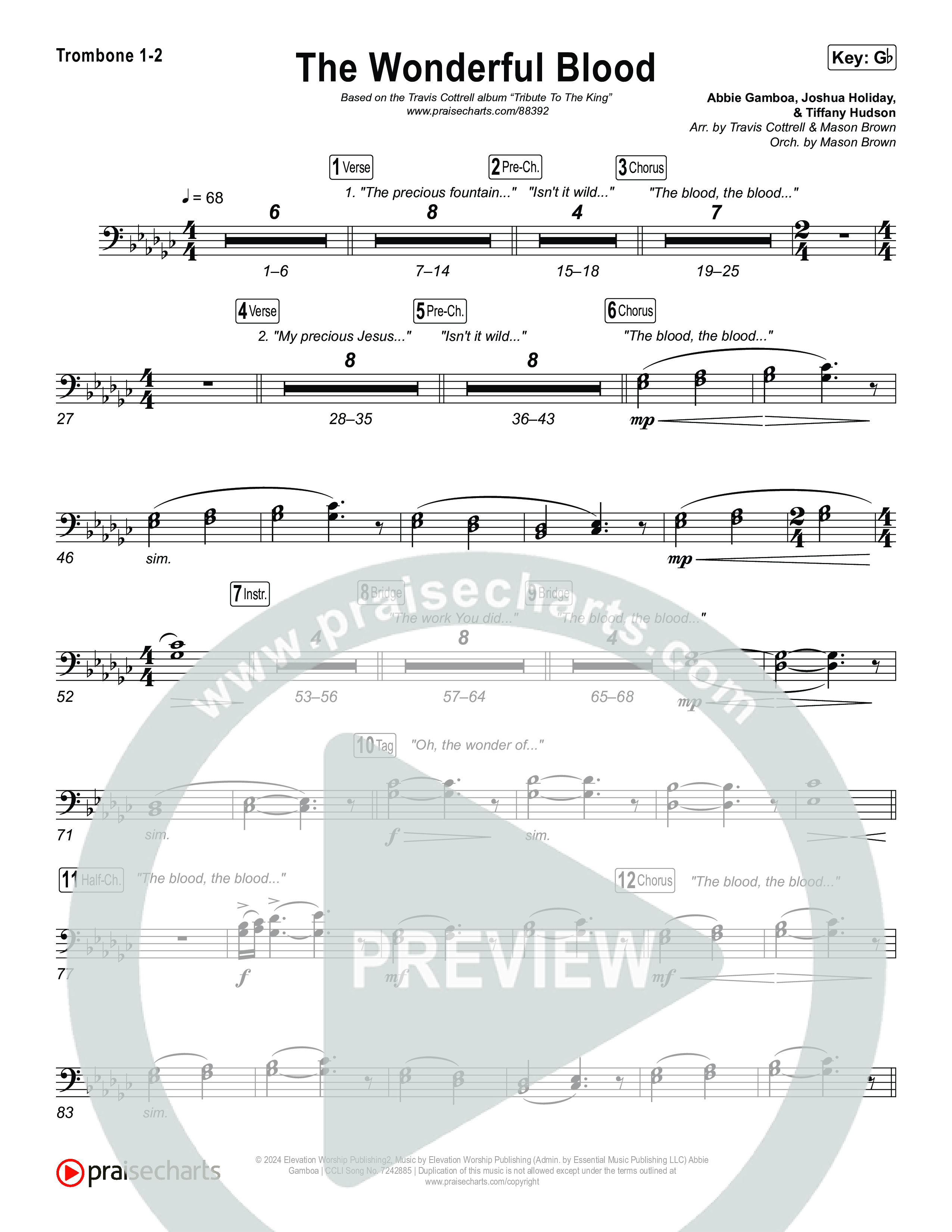 The Wonderful Blood (Choral/SATB) Trombone 1/2 (Travis Cottrell / feat. Meredith Andrews / Arr. Mason Brown)