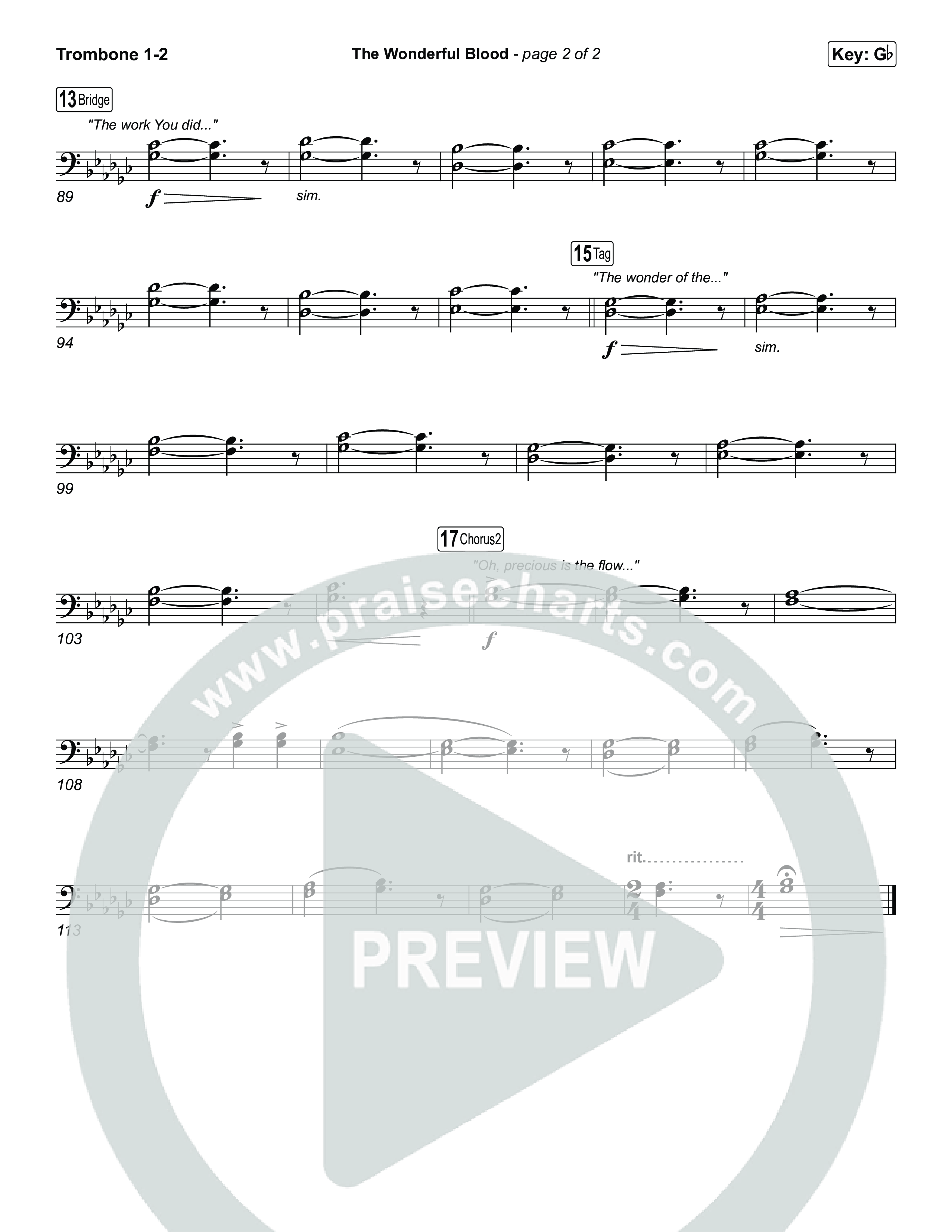 The Wonderful Blood (Choral/SATB) Trombone 1/2 (Travis Cottrell / feat. Meredith Andrews / Arr. Mason Brown)