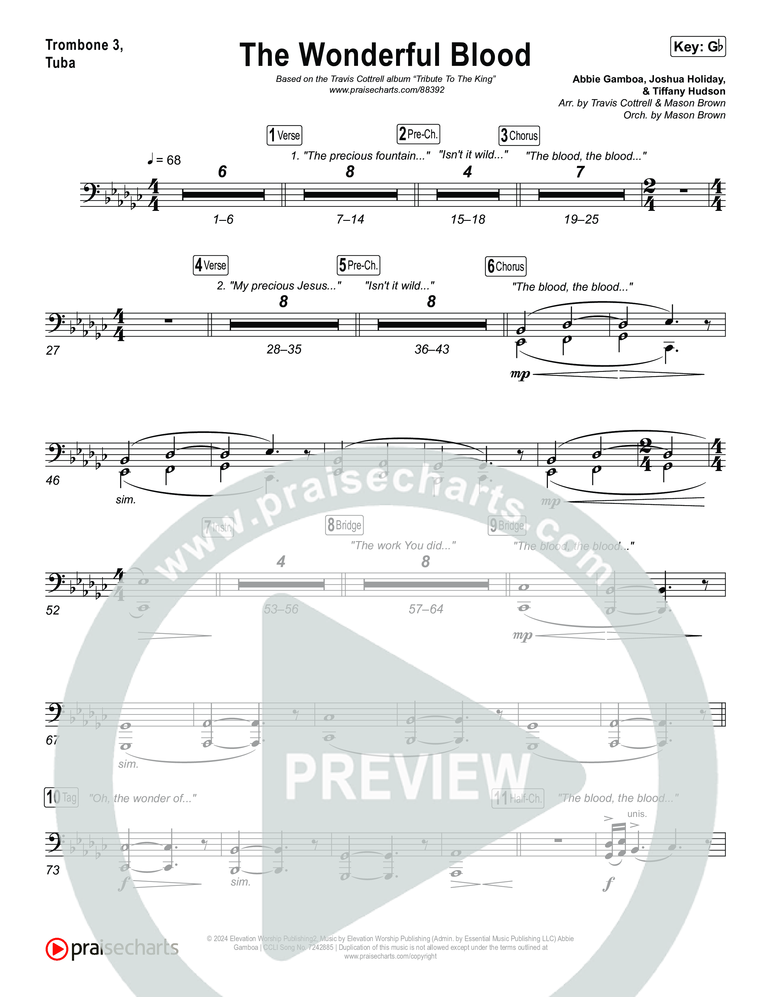 The Wonderful Blood (Choral/SATB) Trombone 1,2 (Travis Cottrell / feat. Meredith Andrews / Arr. Mason Brown)