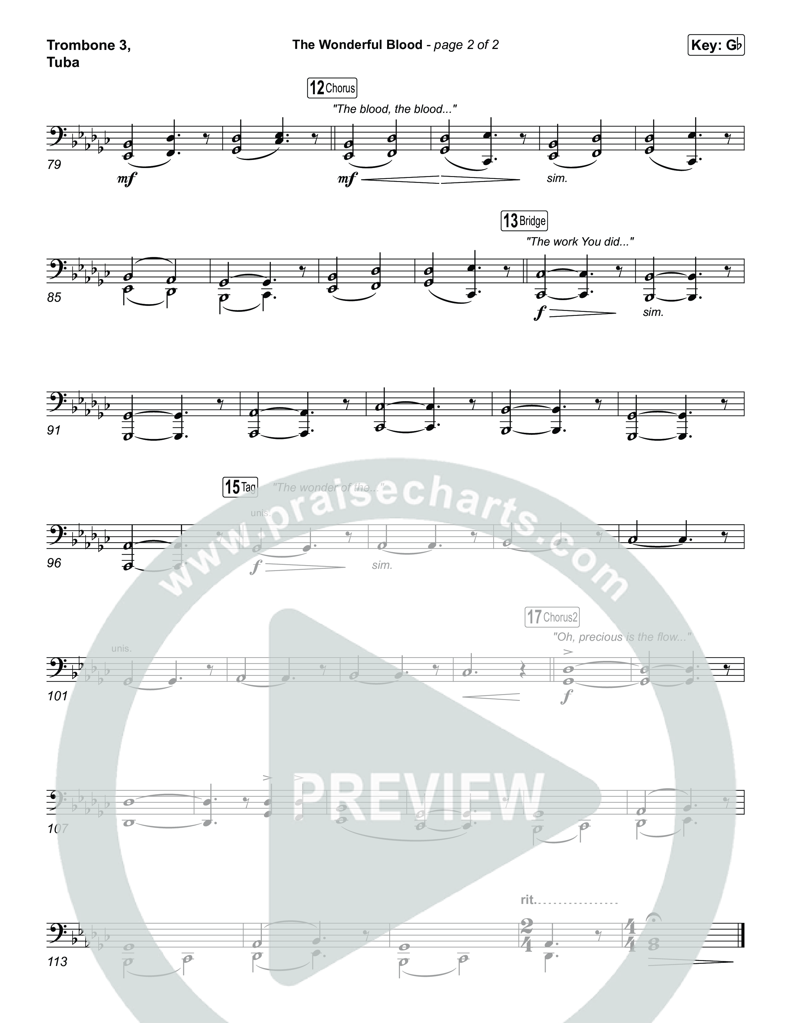 The Wonderful Blood (Choral/SATB) Trombone 3/Tuba (Travis Cottrell / feat. Meredith Andrews / Arr. Mason Brown)