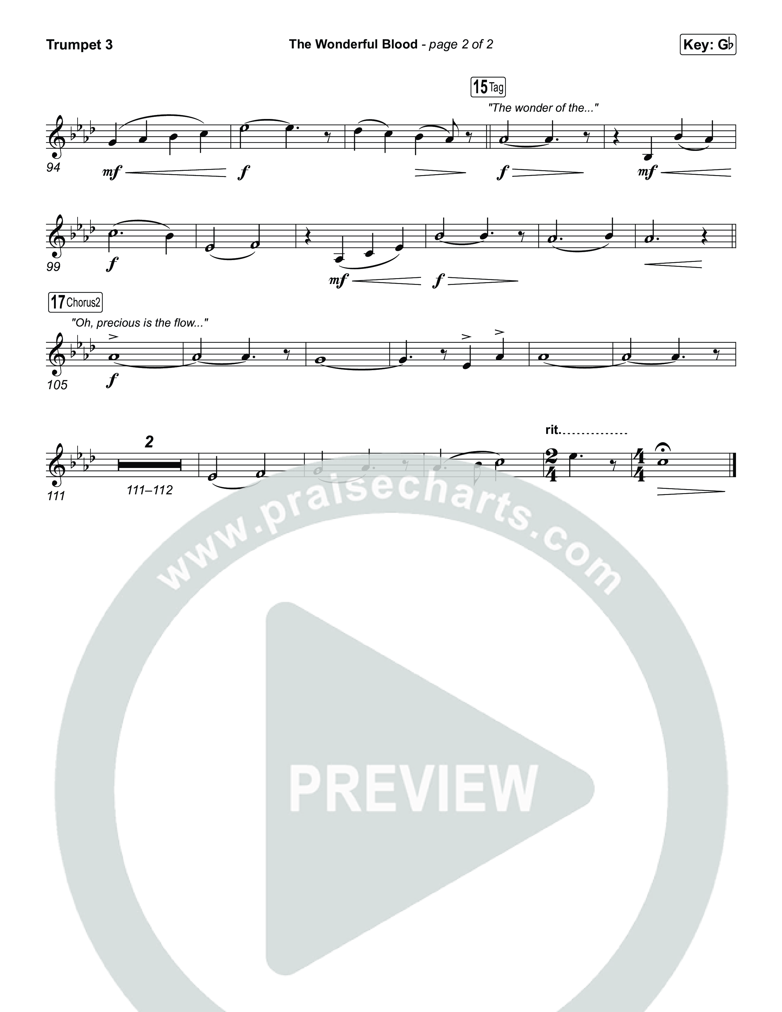 The Wonderful Blood (Choral/SATB) Trumpet 3 (Travis Cottrell / feat. Meredith Andrews / Arr. Mason Brown)