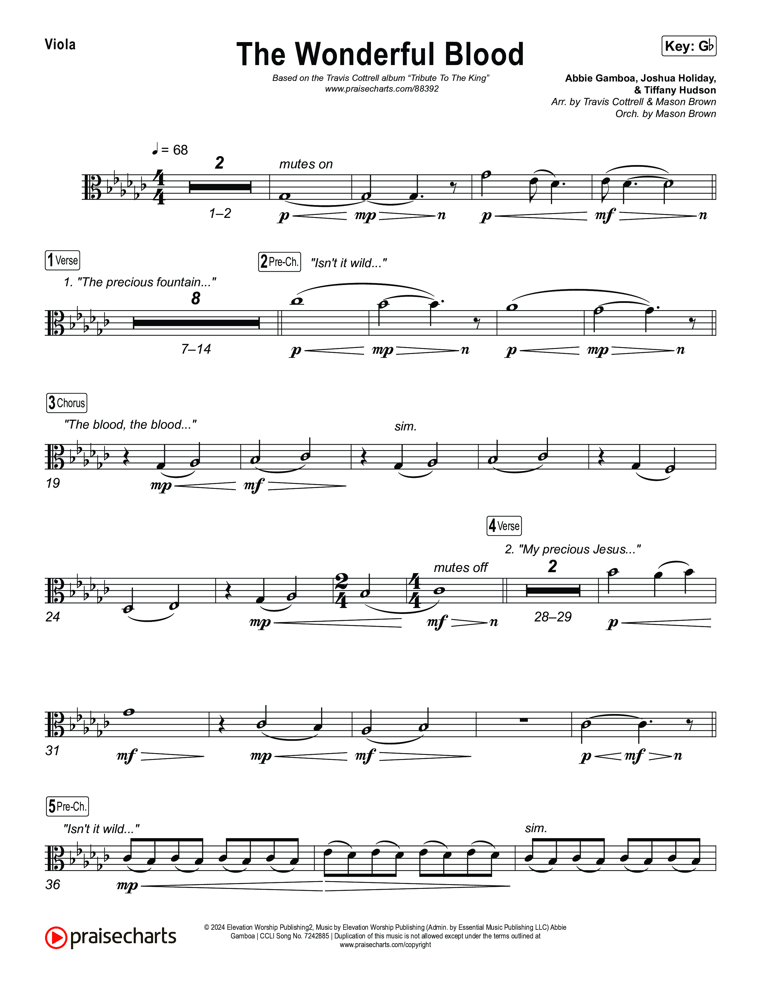 The Wonderful Blood (Choral/SATB) Viola (Travis Cottrell / feat. Meredith Andrews / Arr. Mason Brown)