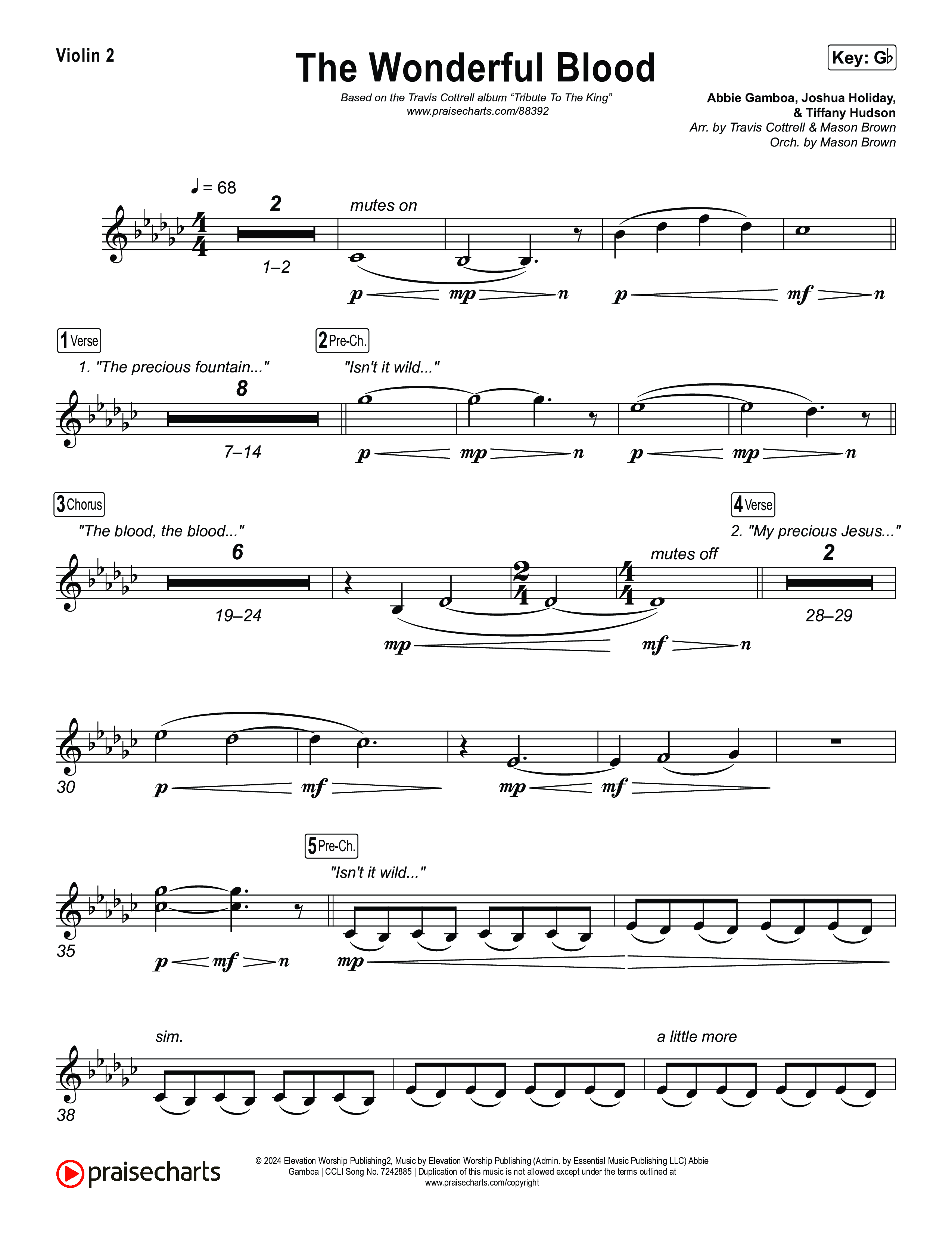 The Wonderful Blood (Choral/SATB) Violin 2 (Travis Cottrell / feat. Meredith Andrews / Arr. Mason Brown)