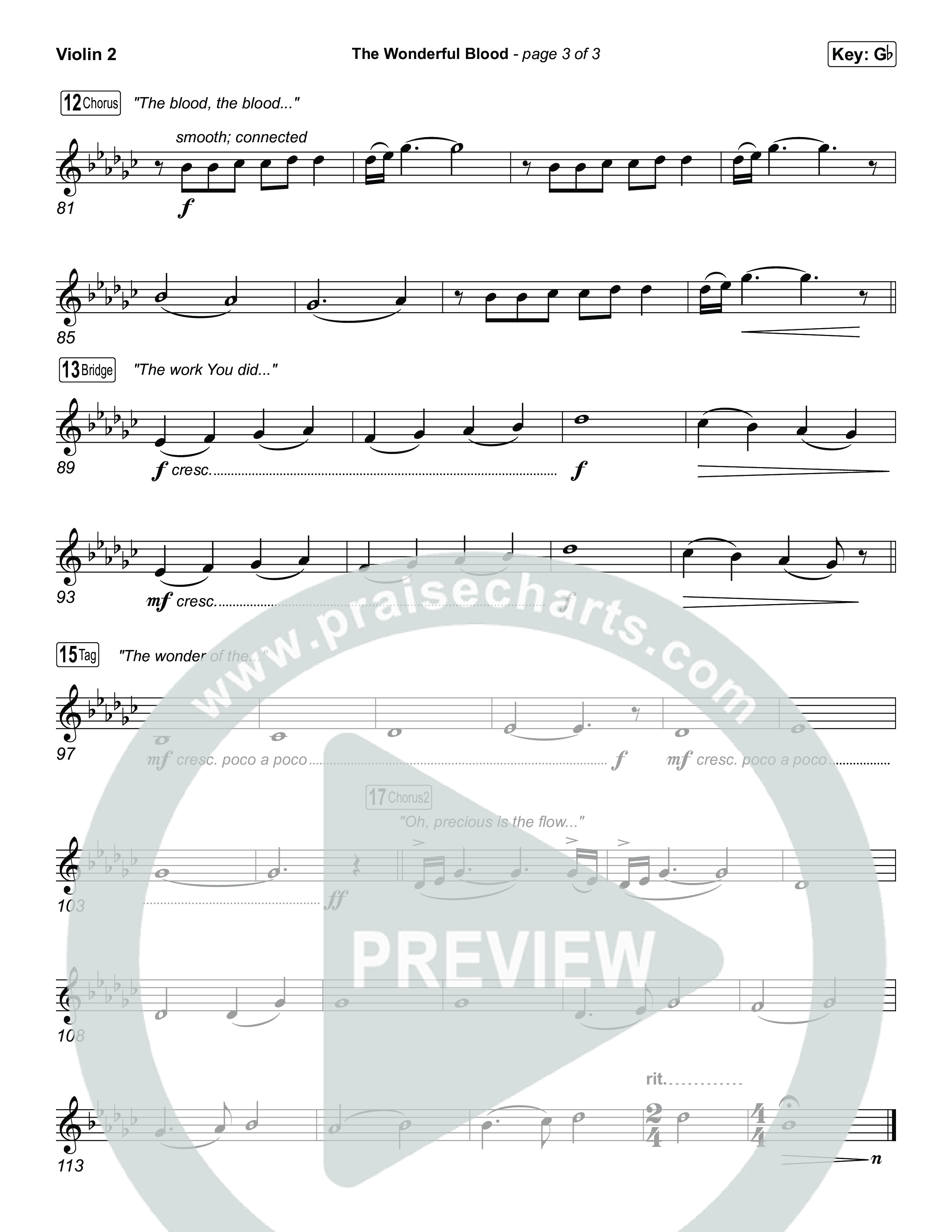 The Wonderful Blood (Choral/SATB) Violin 2 (Travis Cottrell / feat. Meredith Andrews / Arr. Mason Brown)