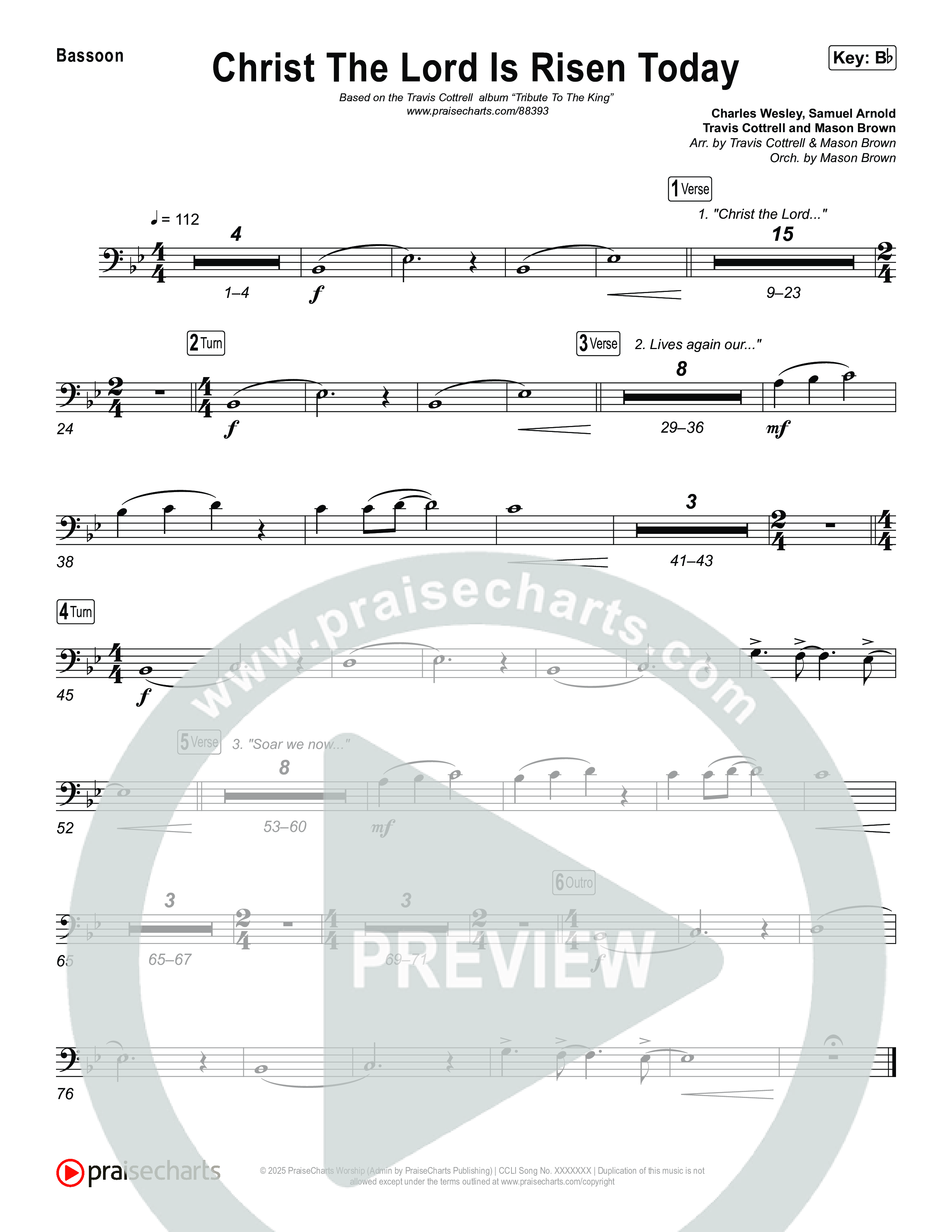 Christ The Lord Is Risen Today (Choral/SATB) Bassoon (Travis Cottrell / Arr. Mason Brown)