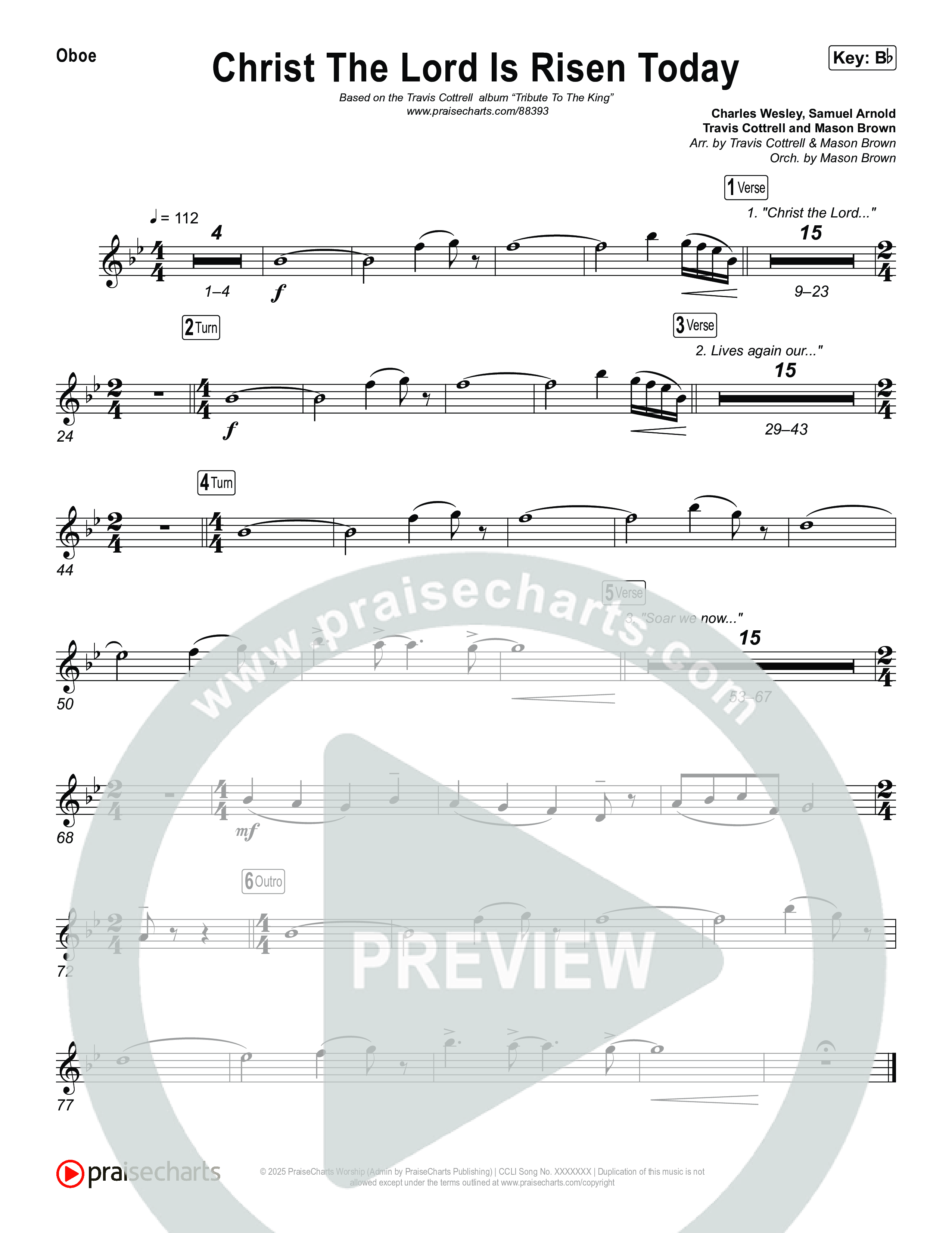 Christ The Lord Is Risen Today (Choral/SATB) Oboe (Travis Cottrell / Arr. Mason Brown)