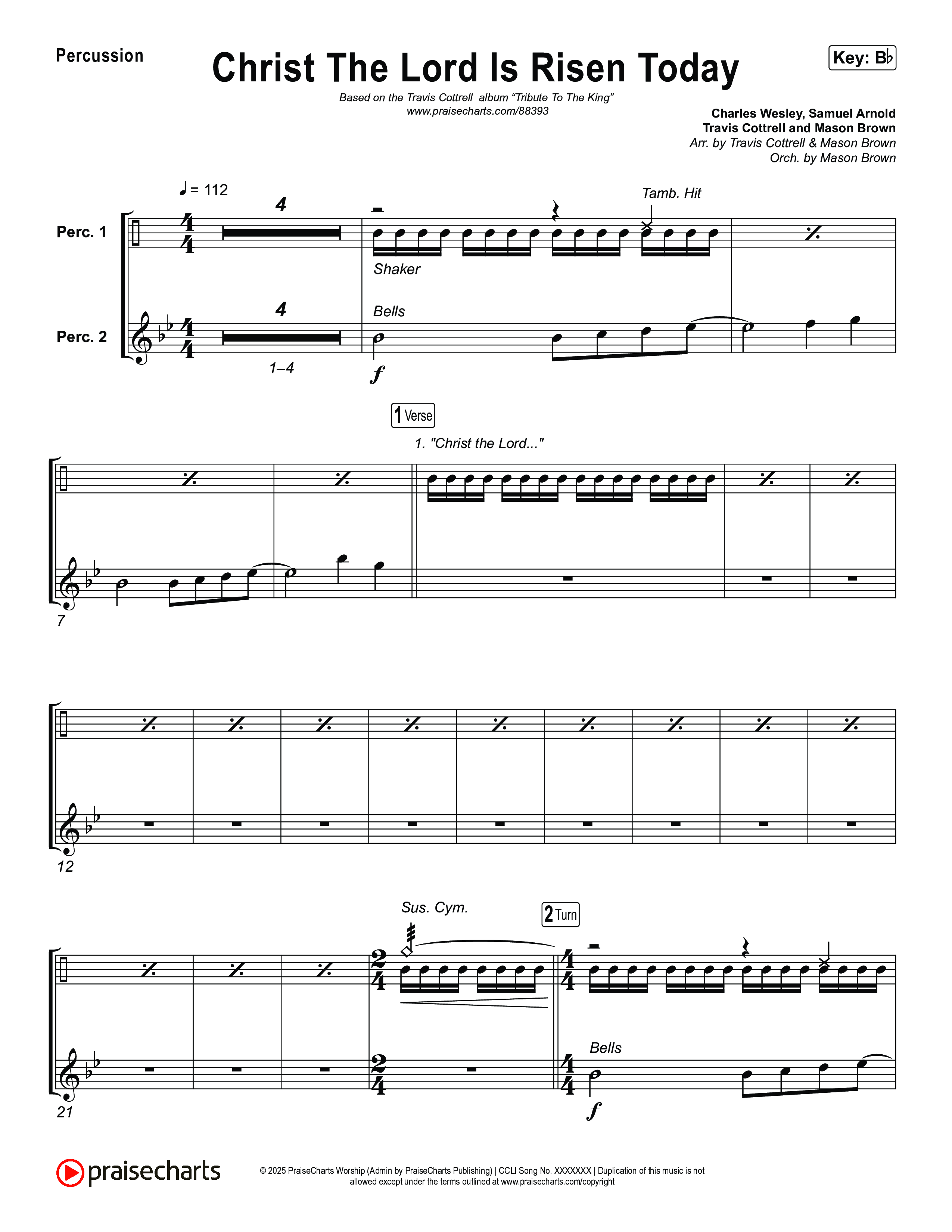 Christ The Lord Is Risen Today (Choral/SATB) Percussion (Travis Cottrell / Arr. Mason Brown)