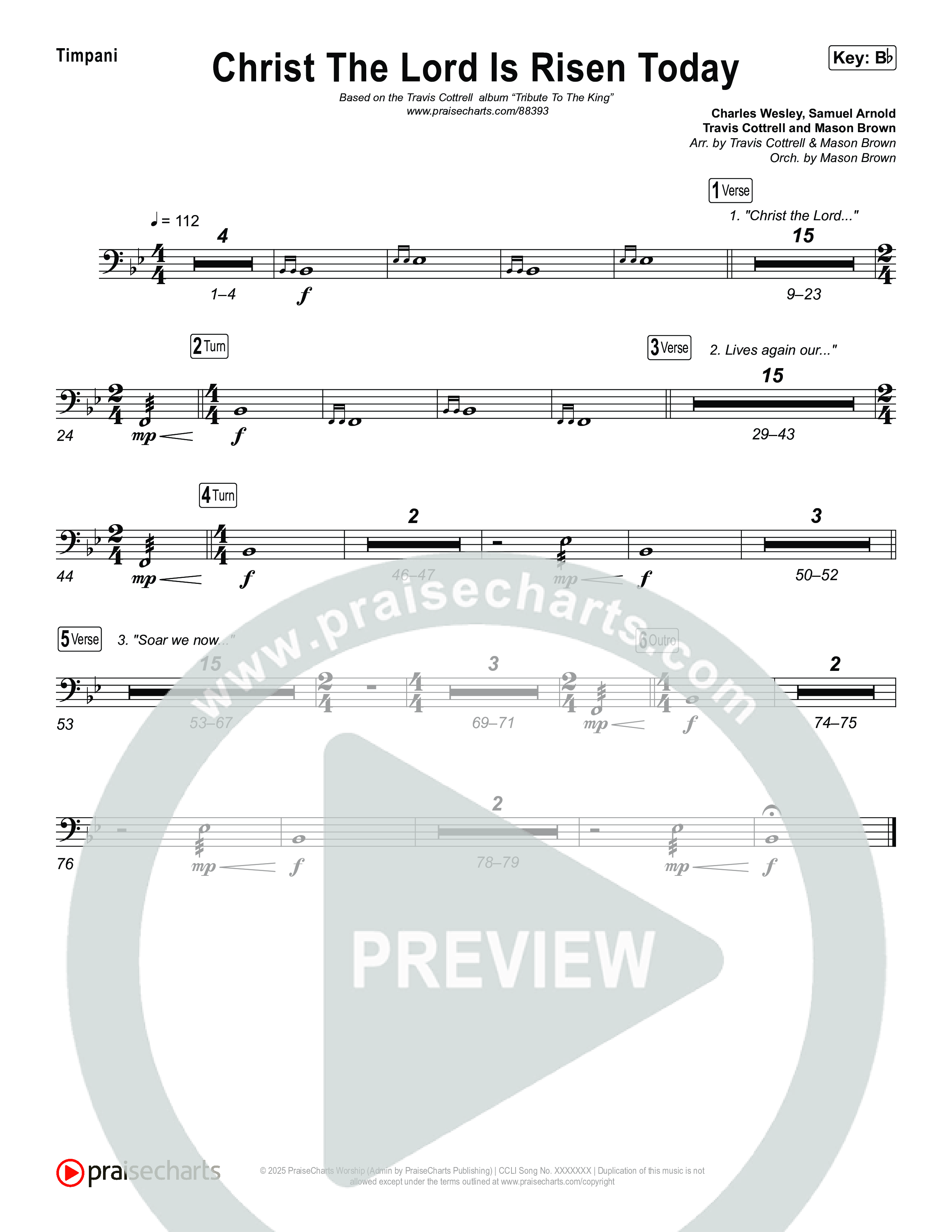 Christ The Lord Is Risen Today (Choral/SATB) Timpani (Travis Cottrell / Arr. Mason Brown)