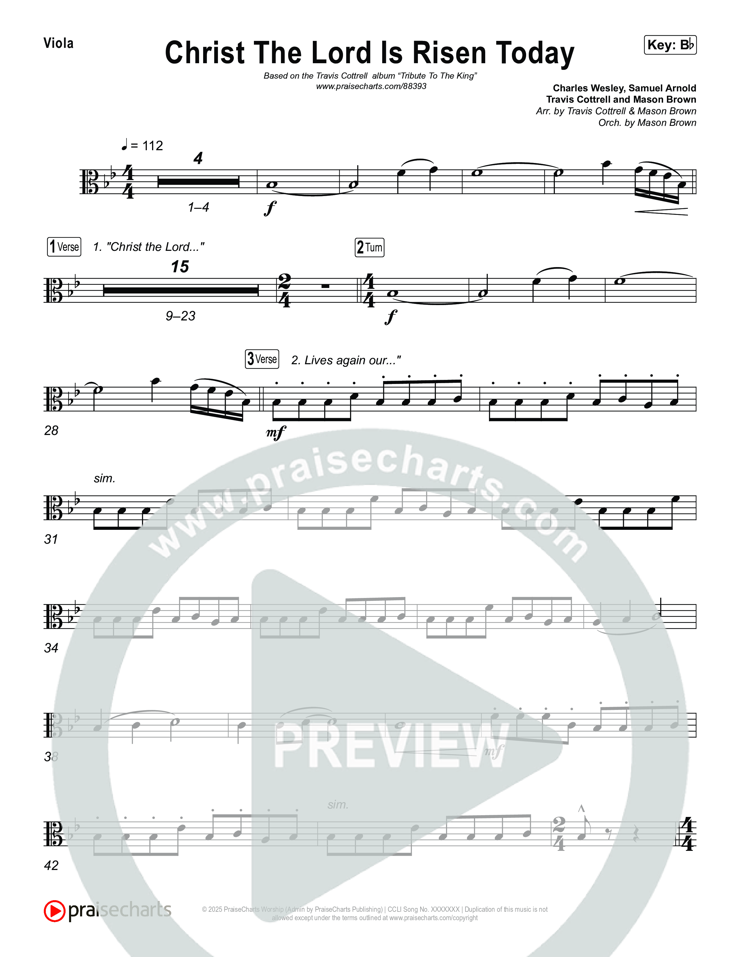 Christ The Lord Is Risen Today (Choral/SATB) Viola (Travis Cottrell / Arr. Mason Brown)