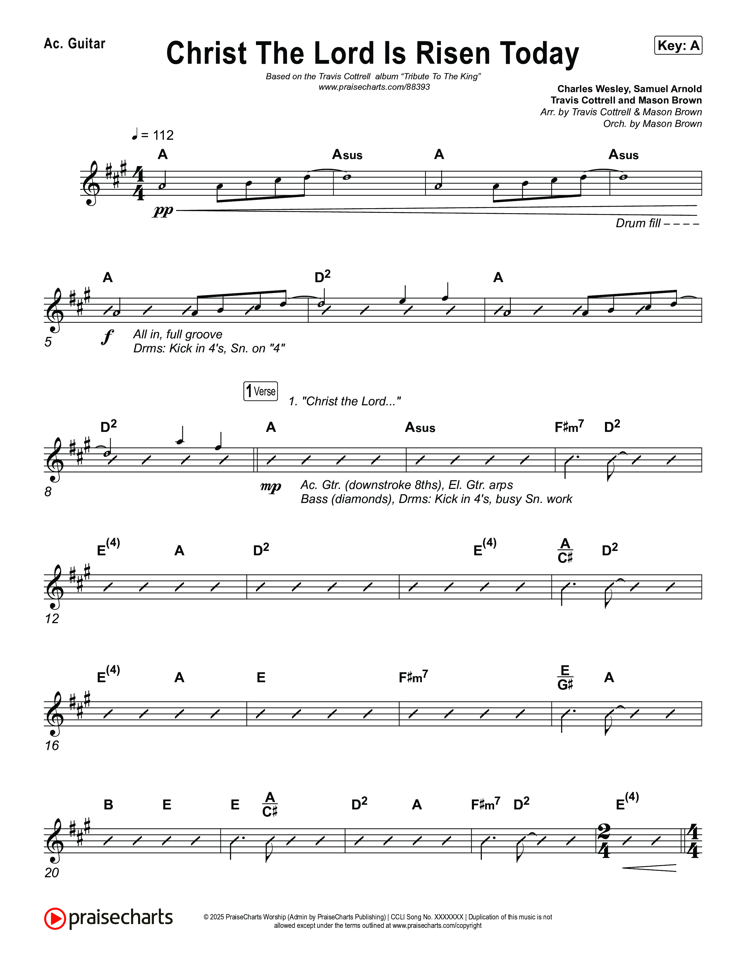 Christ The Lord Is Risen Today (Choral/SATB) Acoustic Guitar (Travis Cottrell / Arr. Mason Brown)