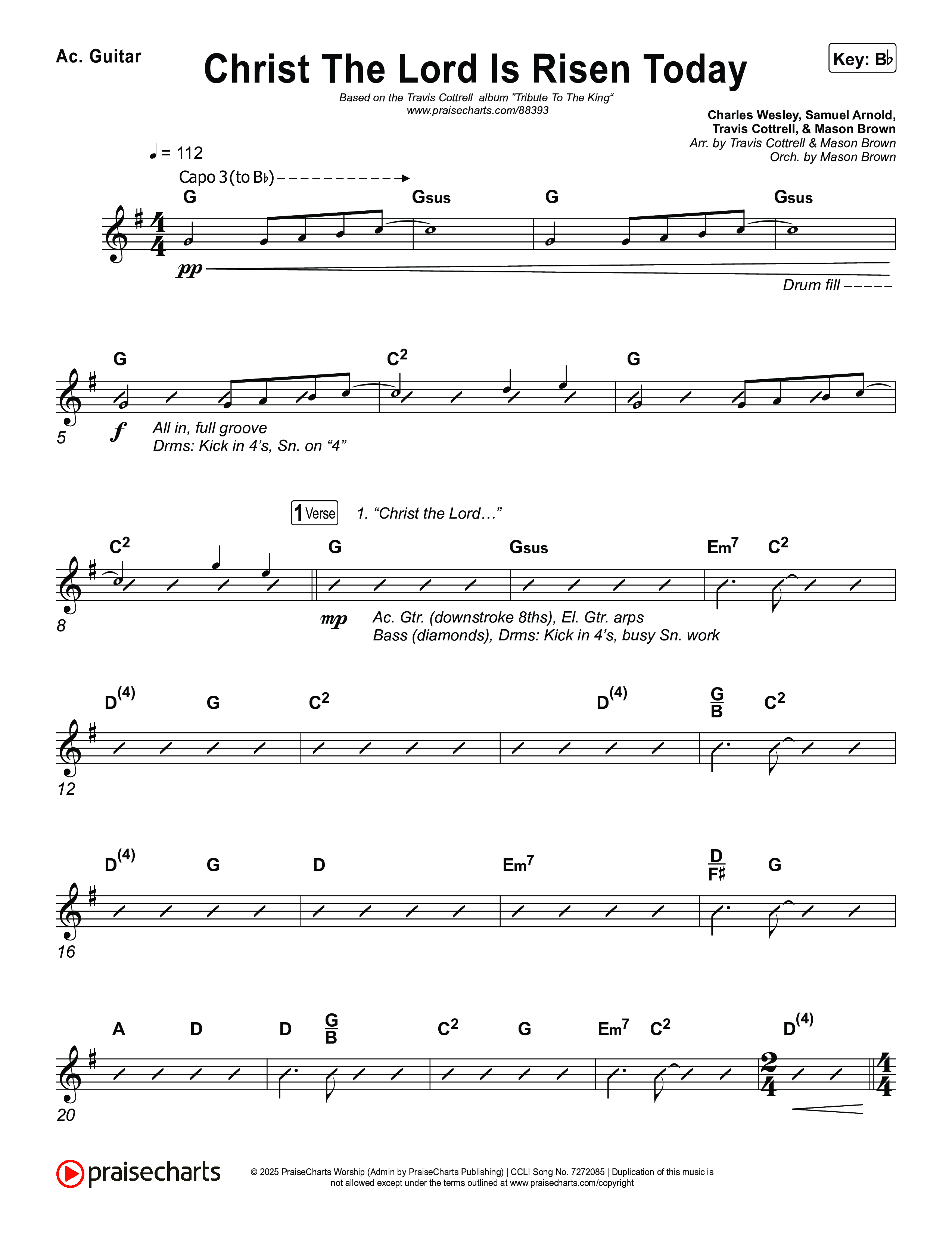 Christ The Lord Is Risen Today (Choral/SATB) Acoustic Guitar (Travis Cottrell / Arr. Mason Brown)