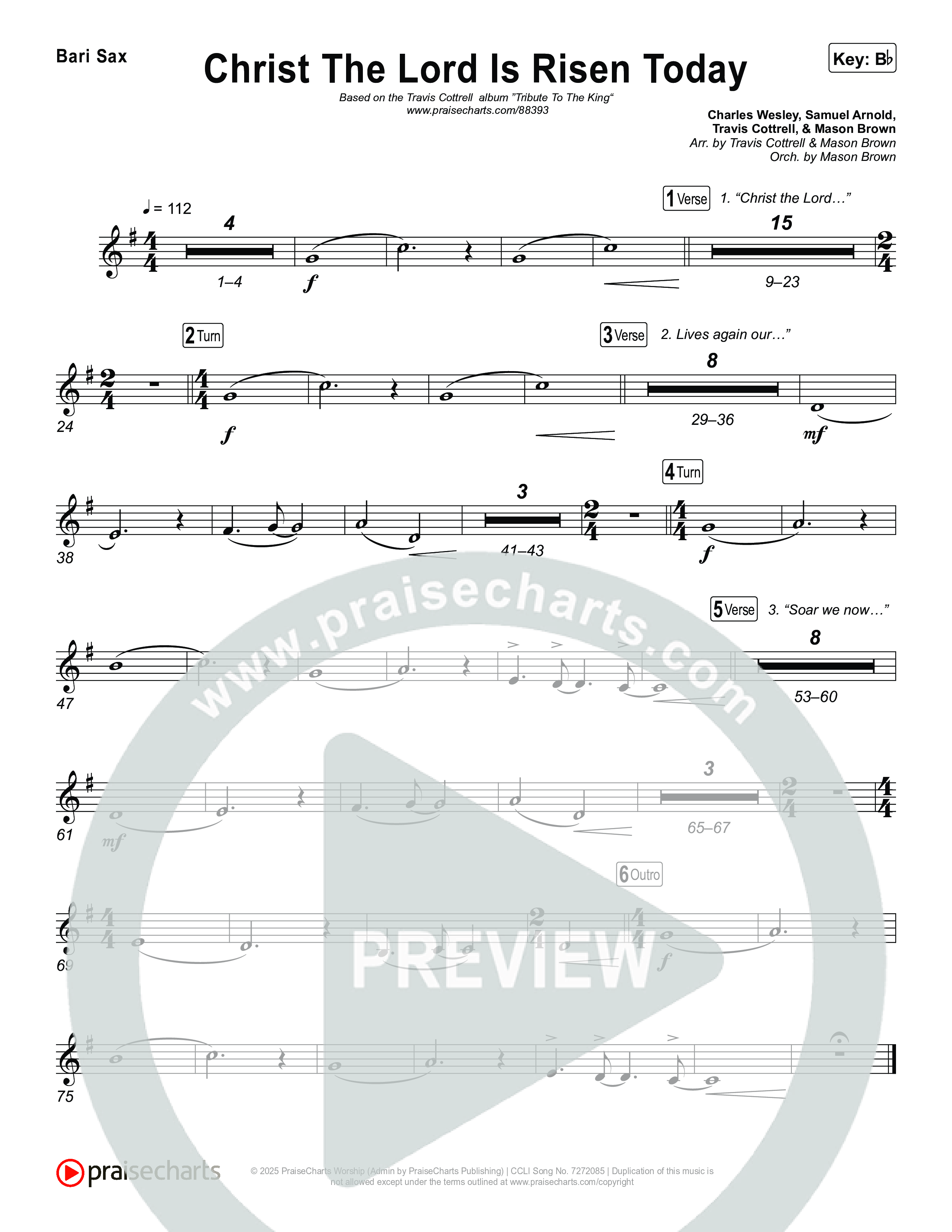 Christ The Lord Is Risen Today (Choral/SATB) Bari Sax (Travis Cottrell / Arr. Mason Brown)