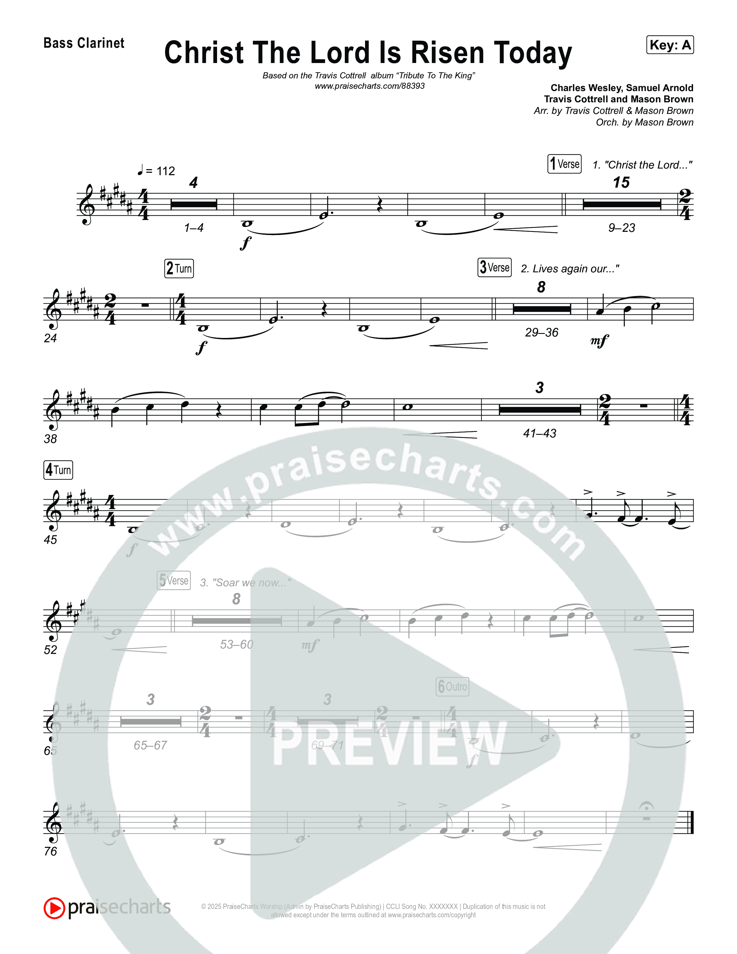 Christ The Lord Is Risen Today (Choral/SATB) Clarinet 1,2 (Travis Cottrell / Arr. Mason Brown)