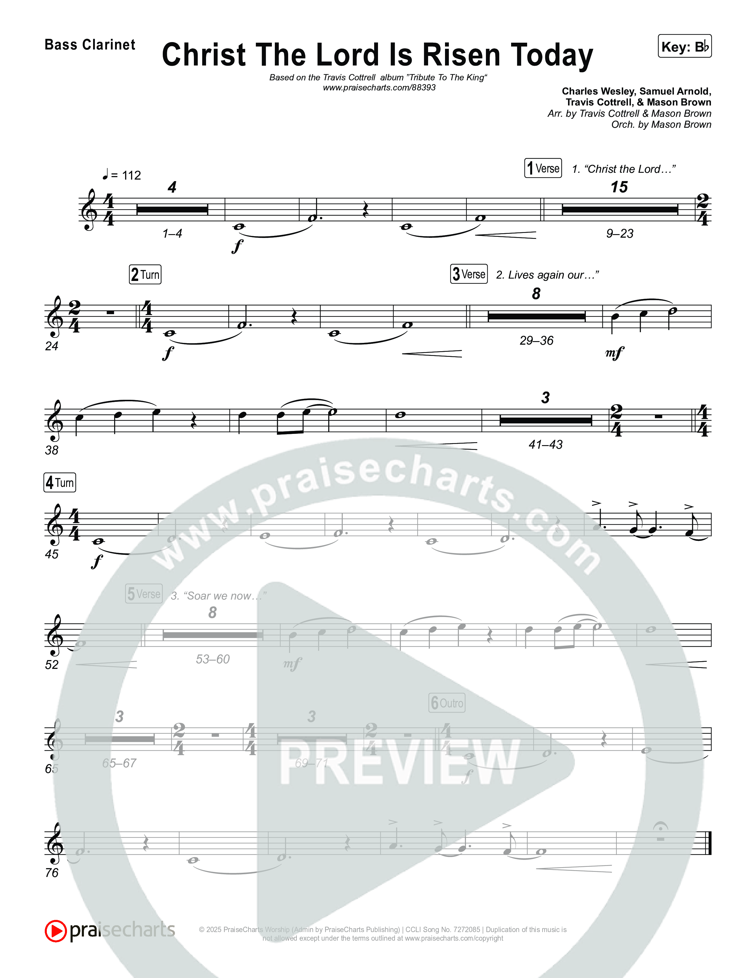 Christ The Lord Is Risen Today (Choral/SATB) Clarinet 1,2 (Travis Cottrell / Arr. Mason Brown)